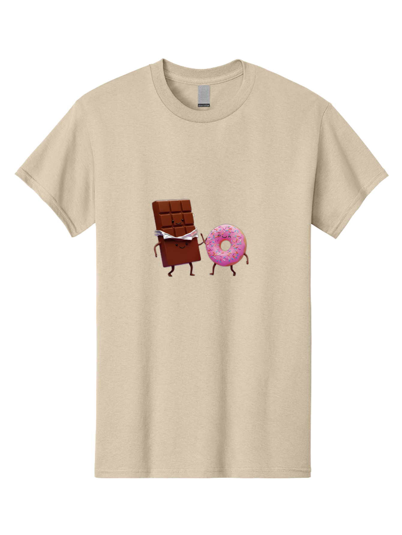 Chocolate-And-Donut Men'S Graphic Tee, 100% Cotton, Comfortable Casual Summer Wear, Machine Washable, Chocolate Bar, Donut With Sprinkles, Cartoon Characters, Sweet Treats, Dessert Lovers, Pastry, Baked Goods, Cute Graphic, Food Illustration Bac847