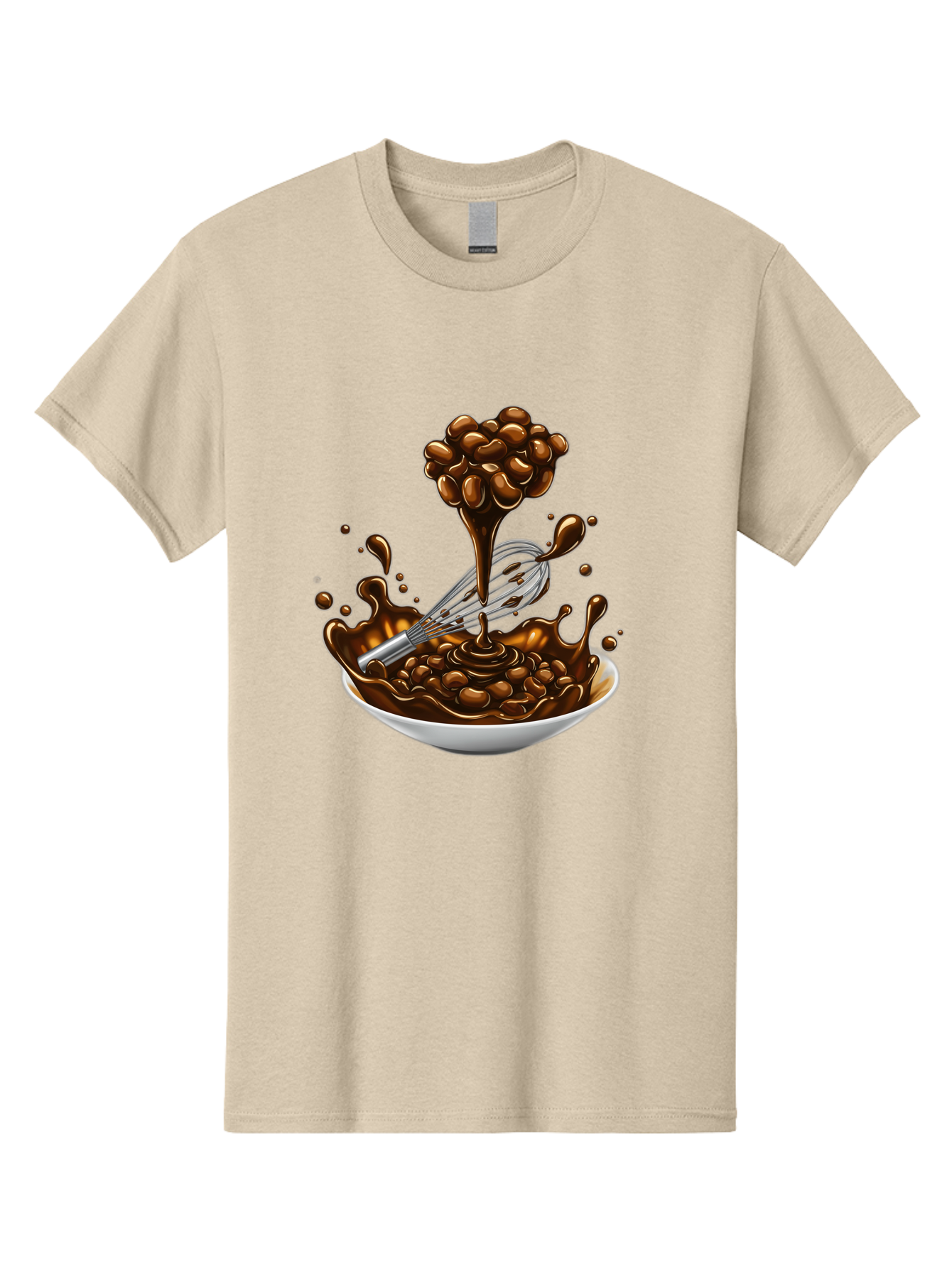 Chocolate Men'S Graphic Tee, 100% Cotton, Comfortable Casual Summer Wear, Machine Washable, Chocolate Sauce, Splatter Art, Whisk, White Bowl, Chocolate Beans, Coffee, Dessert, Sweet Treats, Indulgent, Rich, Decadent, Culinary Delight, Bac848