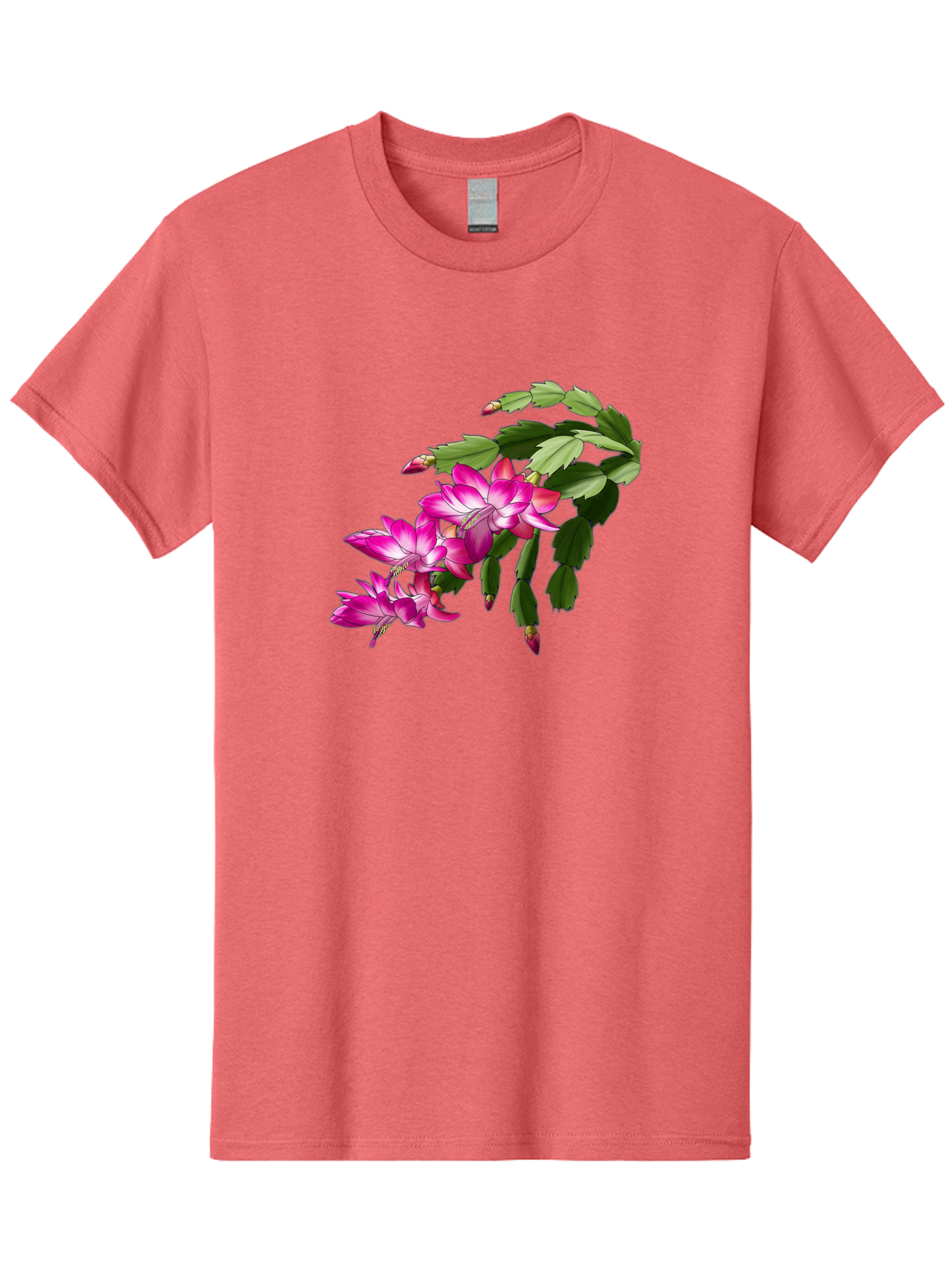 Christmas-Cactus Men'S Graphic Tee, 100% Cotton, Comfortable Casual Summer Wear, Machine Washable, Pink Flowers, Christmas Cactus, Festive Blooms, Holiday Decor, Vibrant Pink, White Accents, Green Leaves, Blooming Plants, Floral Arrangements Bac849
