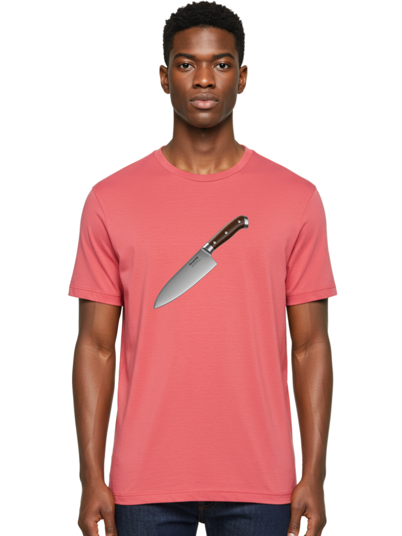Christofle-Knife Men'S Graphic Tee, 100% Cotton, Comfortable Casual Summer Wear, Machine Washable, Sharp Chef Knife, Stainless Steel Blade, Brown Handle, Silver Rivets, Kitchen Utensil, Cooking Tool, Professional Chef Knife, Sharp Edge Bac850