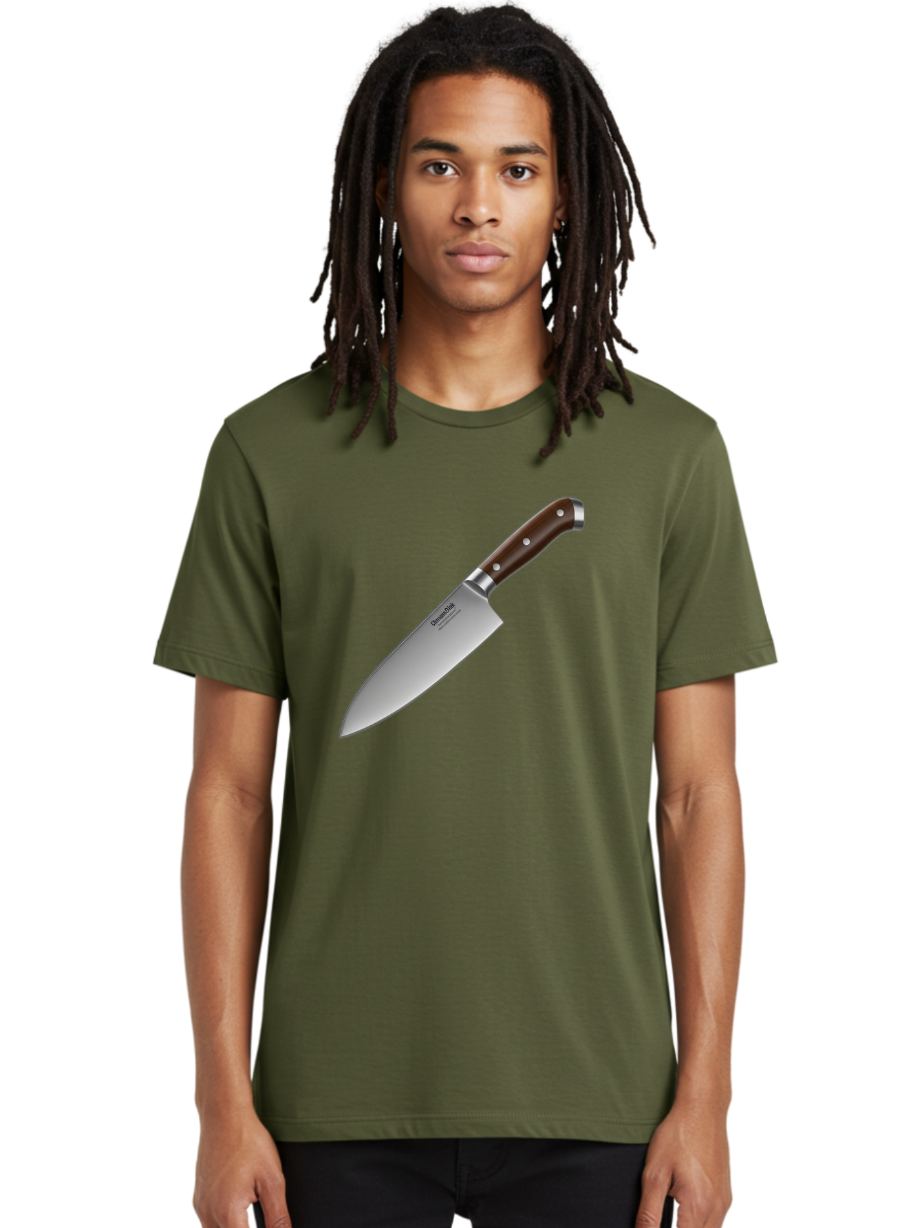 Christofle-Knife Men'S Graphic Tee, 100% Cotton, Comfortable Casual Summer Wear, Machine Washable, Sharp Chef Knife, Stainless Steel Blade, Brown Handle, Silver Rivets, Kitchen Utensil, Cooking Tool, Professional Chef Knife, Sharp Edge Bac850