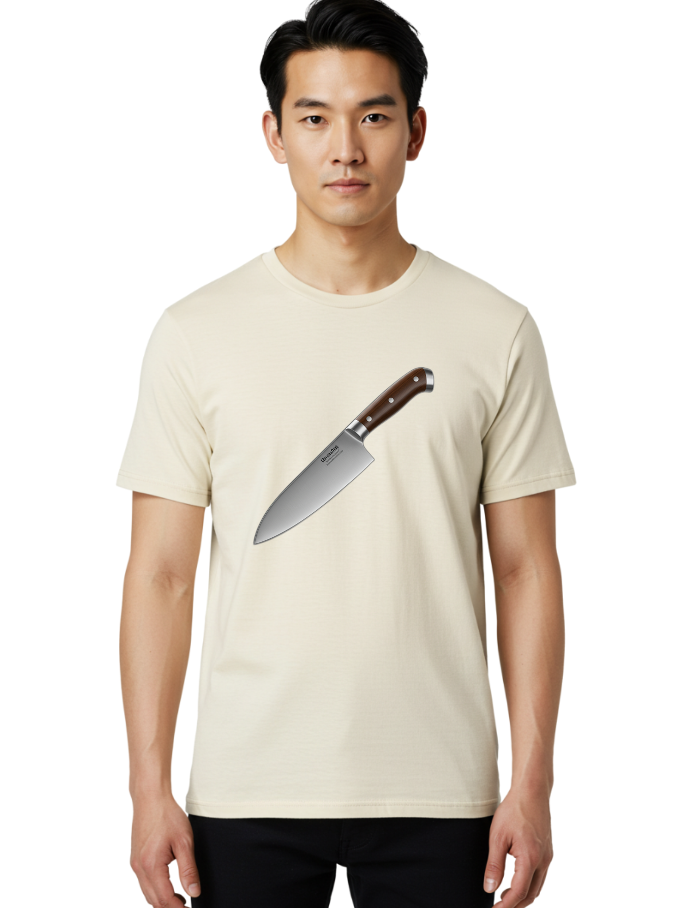 Christofle-Knife Men'S Graphic Tee, 100% Cotton, Comfortable Casual Summer Wear, Machine Washable, Sharp Chef Knife, Stainless Steel Blade, Brown Handle, Silver Rivets, Kitchen Utensil, Cooking Tool, Professional Chef Knife, Sharp Edge Bac850