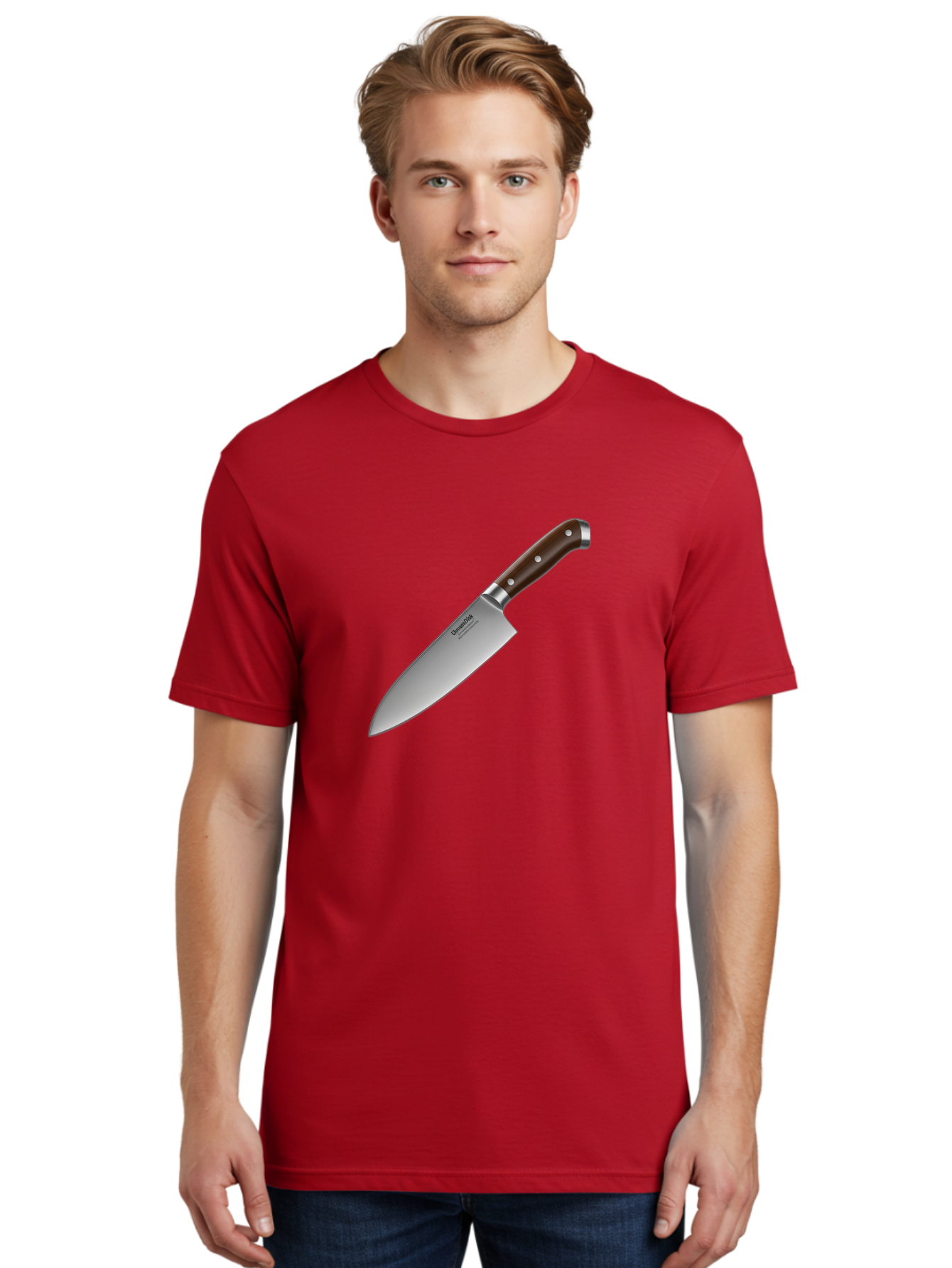 Christofle-Knife Men'S Graphic Tee, 100% Cotton, Comfortable Casual Summer Wear, Machine Washable, Sharp Chef Knife, Stainless Steel Blade, Brown Handle, Silver Rivets, Kitchen Utensil, Cooking Tool, Professional Chef Knife, Sharp Edge Bac850