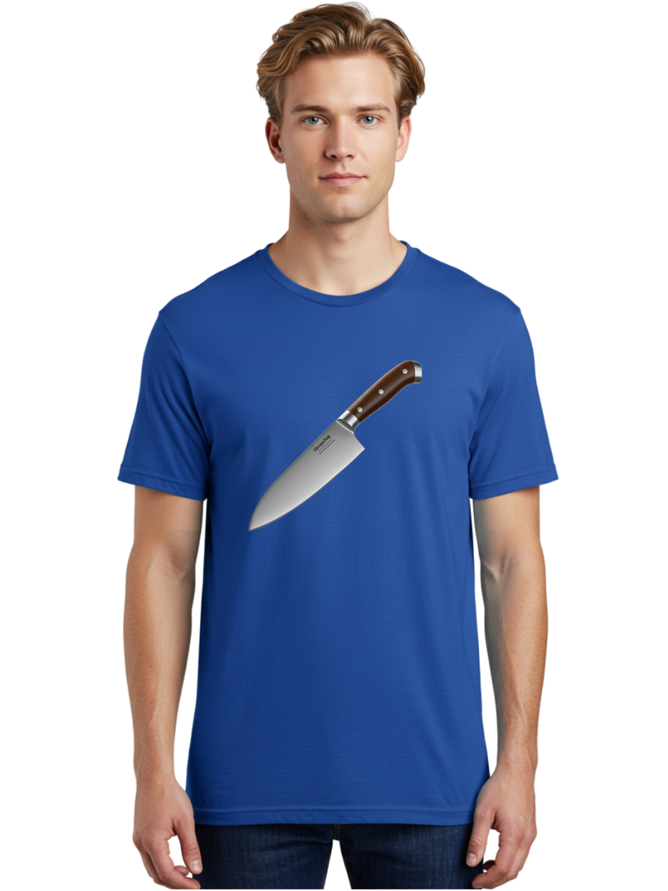 Christofle-Knife Men'S Graphic Tee, 100% Cotton, Comfortable Casual Summer Wear, Machine Washable, Sharp Chef Knife, Stainless Steel Blade, Brown Handle, Silver Rivets, Kitchen Utensil, Cooking Tool, Professional Chef Knife, Sharp Edge Bac850