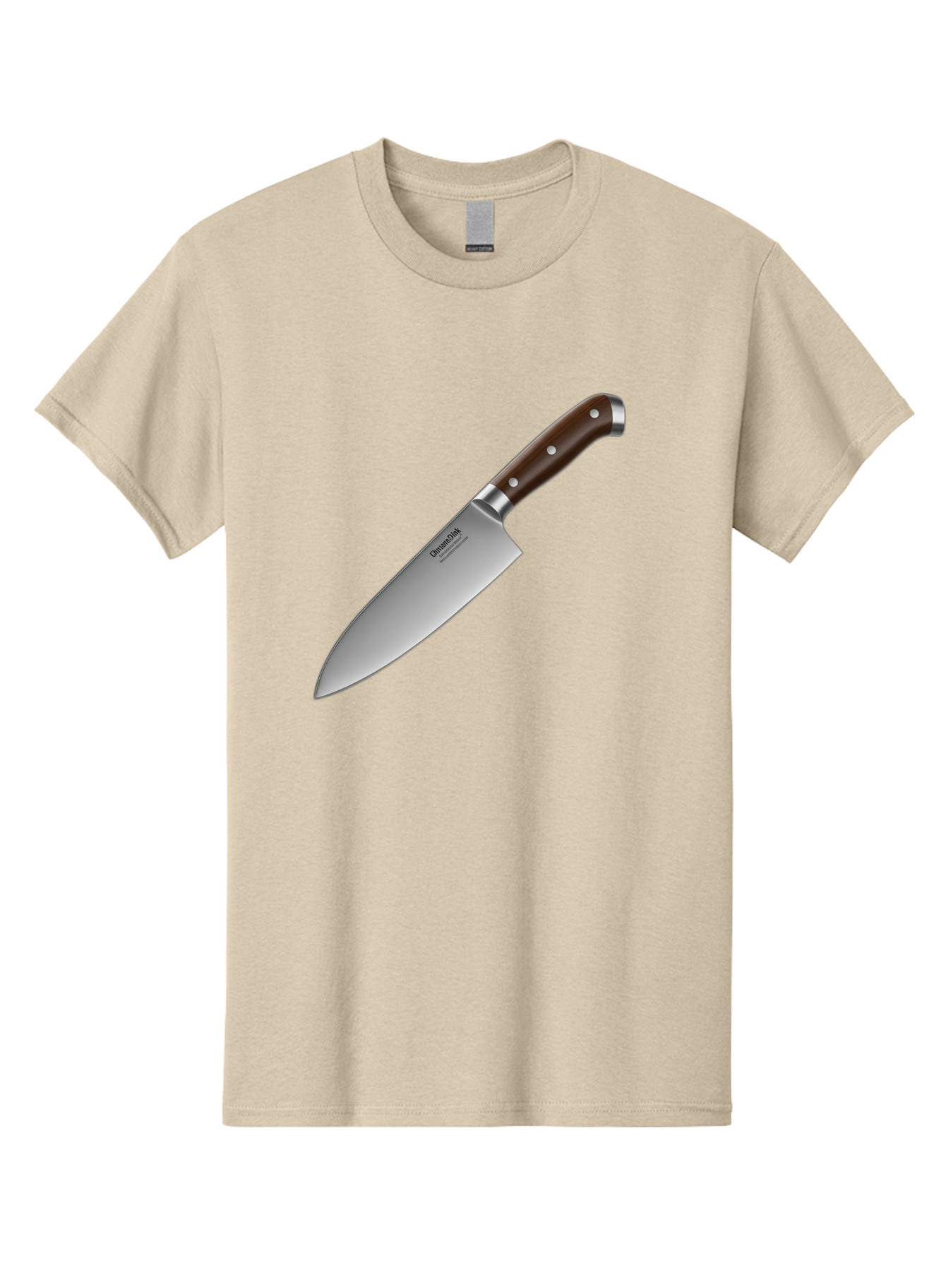Christofle-Knife Men'S Graphic Tee, 100% Cotton, Comfortable Casual Summer Wear, Machine Washable, Sharp Chef Knife, Stainless Steel Blade, Brown Handle, Silver Rivets, Kitchen Utensil, Cooking Tool, Professional Chef Knife, Sharp Edge Bac850