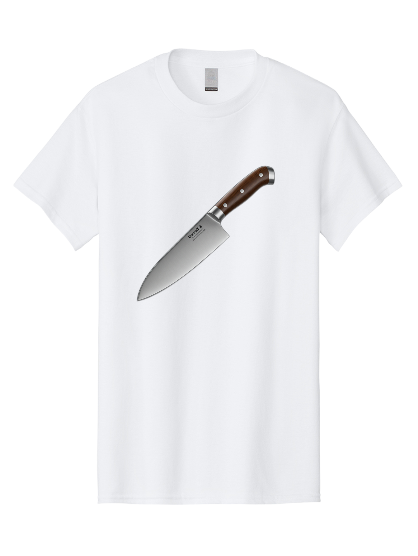 Christofle-Knife Men'S Graphic Tee, 100% Cotton, Comfortable Casual Summer Wear, Machine Washable, Sharp Chef Knife, Stainless Steel Blade, Brown Handle, Silver Rivets, Kitchen Utensil, Cooking Tool, Professional Chef Knife, Sharp Edge Bac850