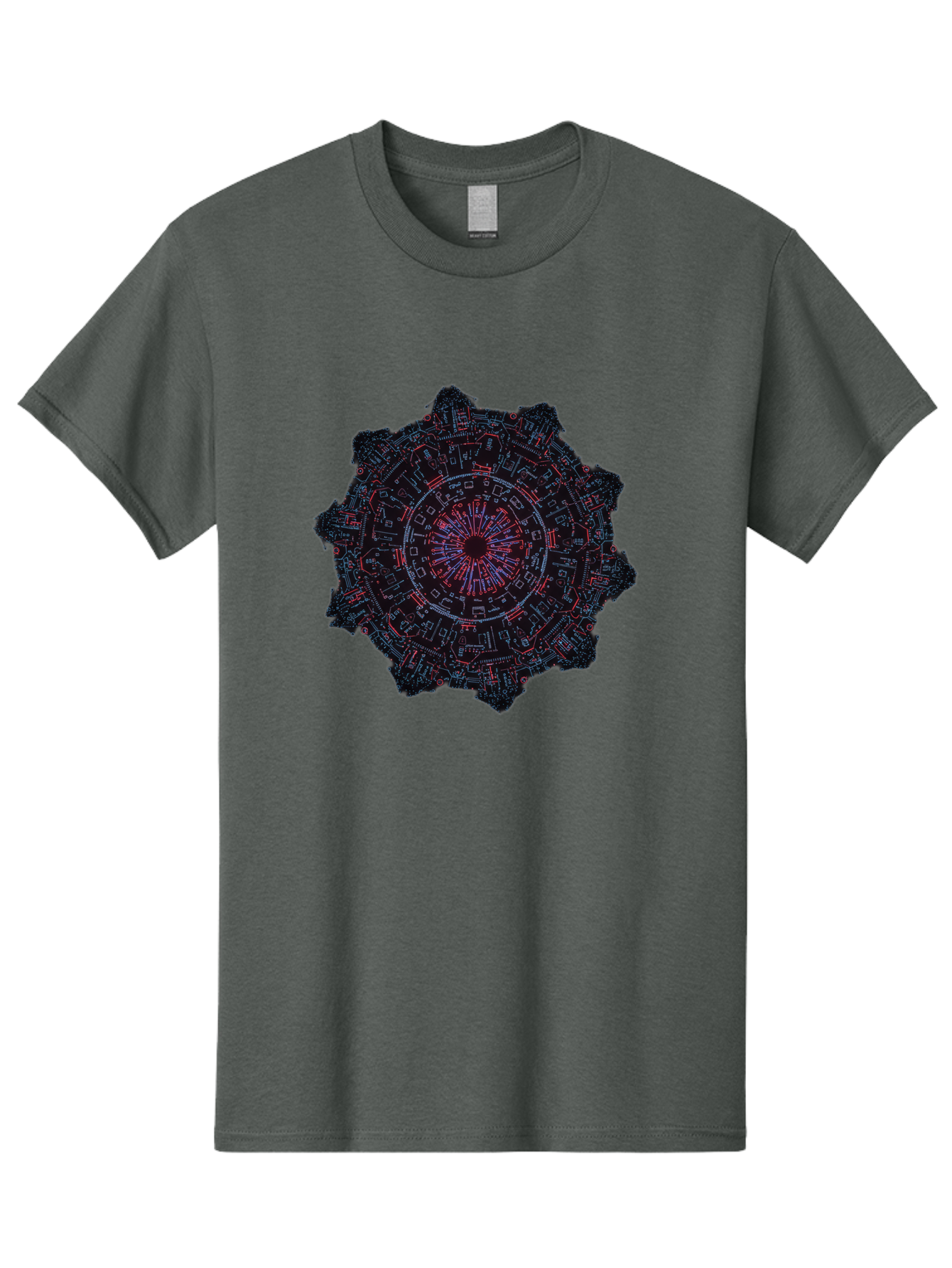 Circuit-Mandala Men'S Graphic Tee, 100% Cotton, Comfortable Casual Summer Wear, Machine Washable, Intricate Circuit Design, Futuristic Mandala, Electronic Art, Digital Pattern, Neon Lights, Abstract Technology, Cyberpunk, Sci-Fi Elements, Bac851