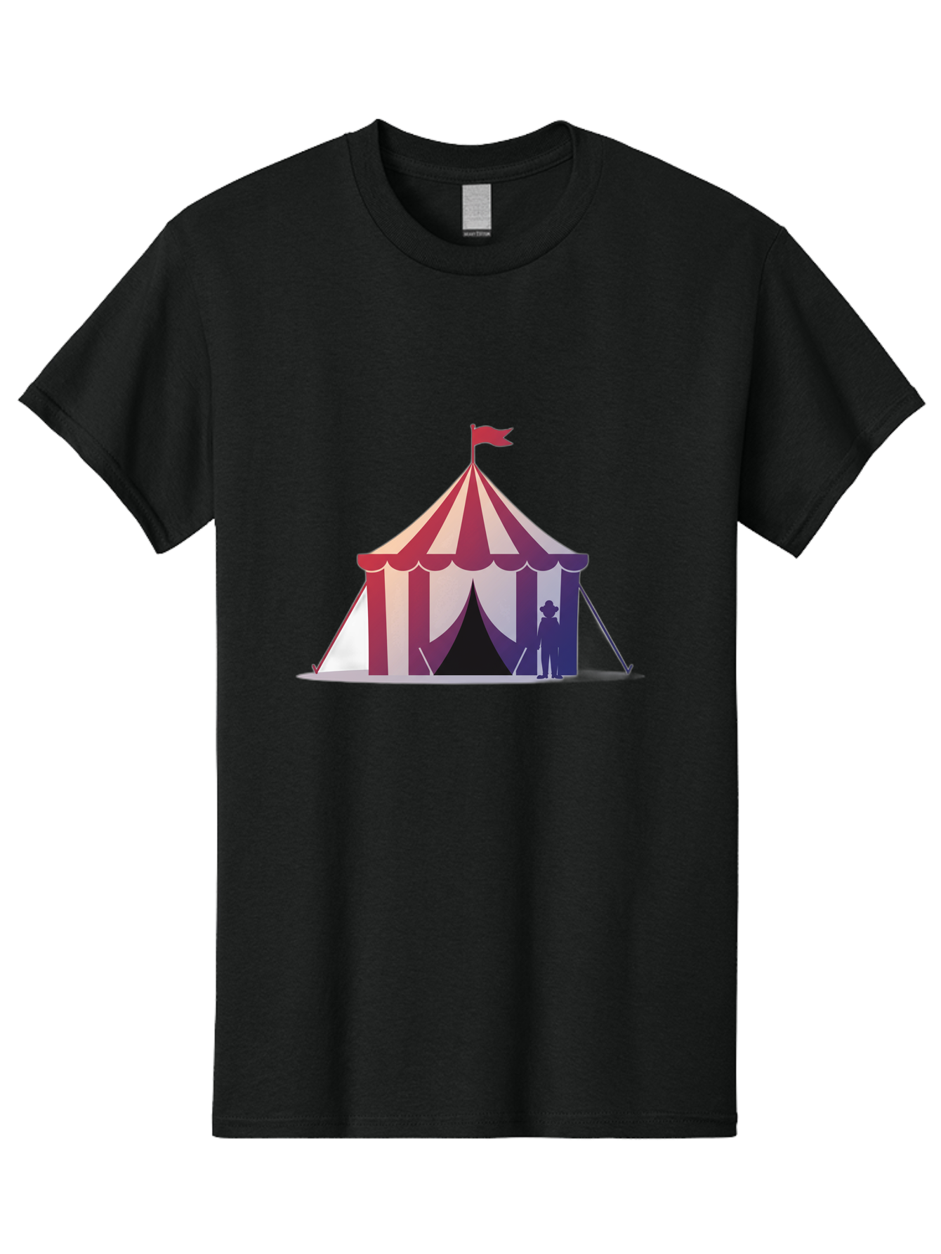 Circus-Tent-3 Men'S Graphic Tee, 100% Cotton, Comfortable Casual Summer Wear, Machine Washable, Striped Circus Tent, Red And White Stripes, Silhouetted Man, Vintage Top Hat, Retro Carnival, Festive Atmosphere, Tent Entrance Bac854