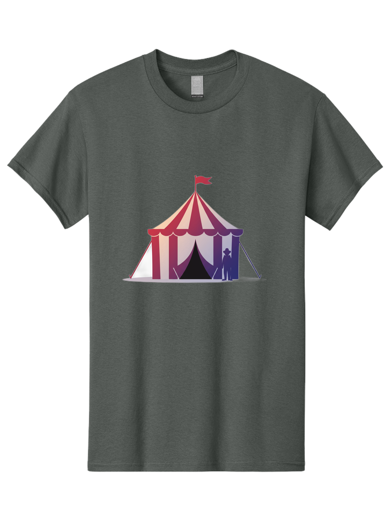 Circus-Tent-3 Men'S Graphic Tee, 100% Cotton, Comfortable Casual Summer Wear, Machine Washable, Striped Circus Tent, Red And White Stripes, Silhouetted Man, Vintage Top Hat, Retro Carnival, Festive Atmosphere, Tent Entrance Bac854