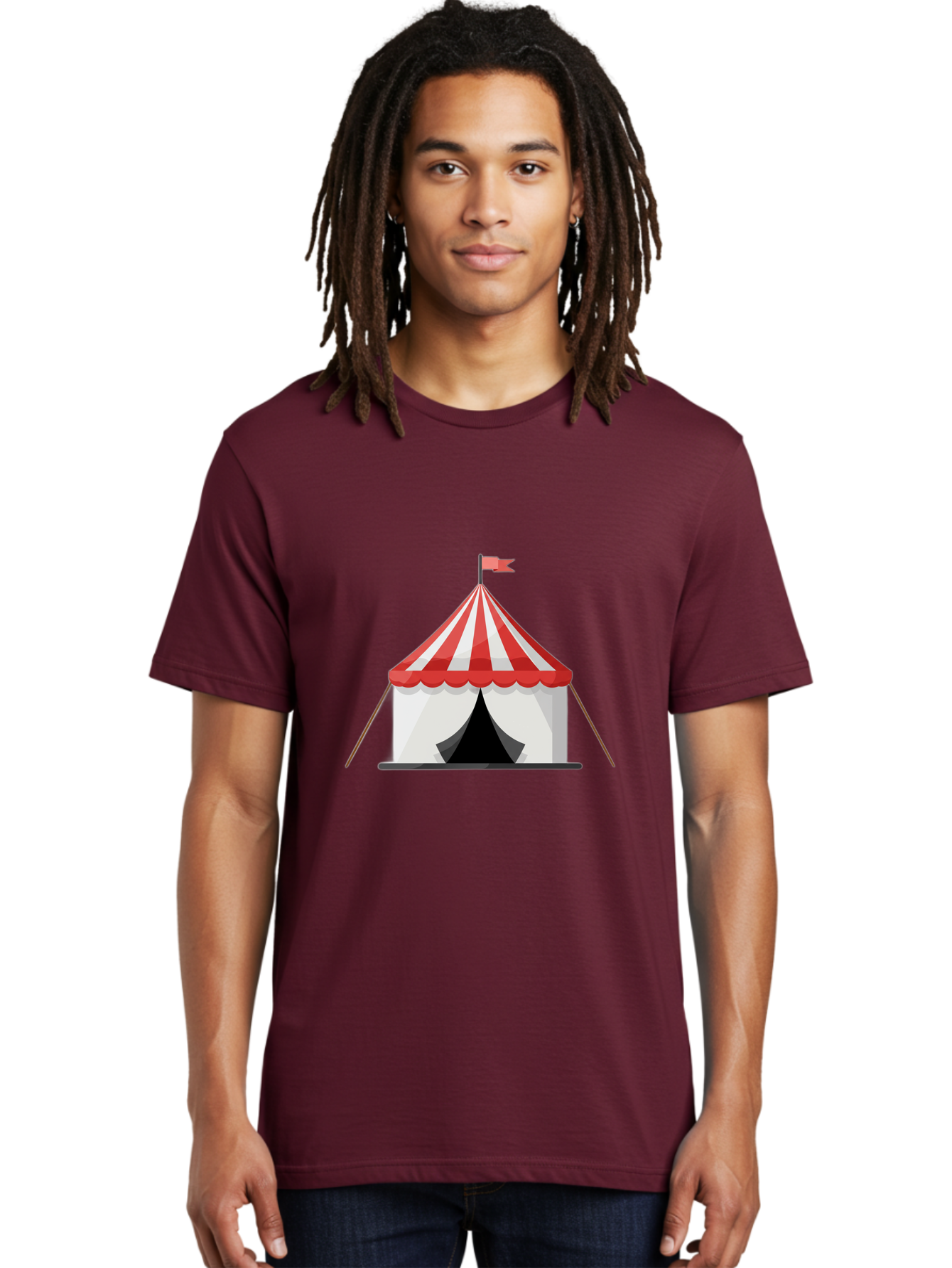 Circus-Tent Men'S Graphic Tee, 100% Cotton, Comfortable Casual Summer Wear, Machine Washable, Red And White Striped Tent, Circus, Carnival, Entertainment, Event, Festival, Fun, Excitement, Adventure, Show Bac855