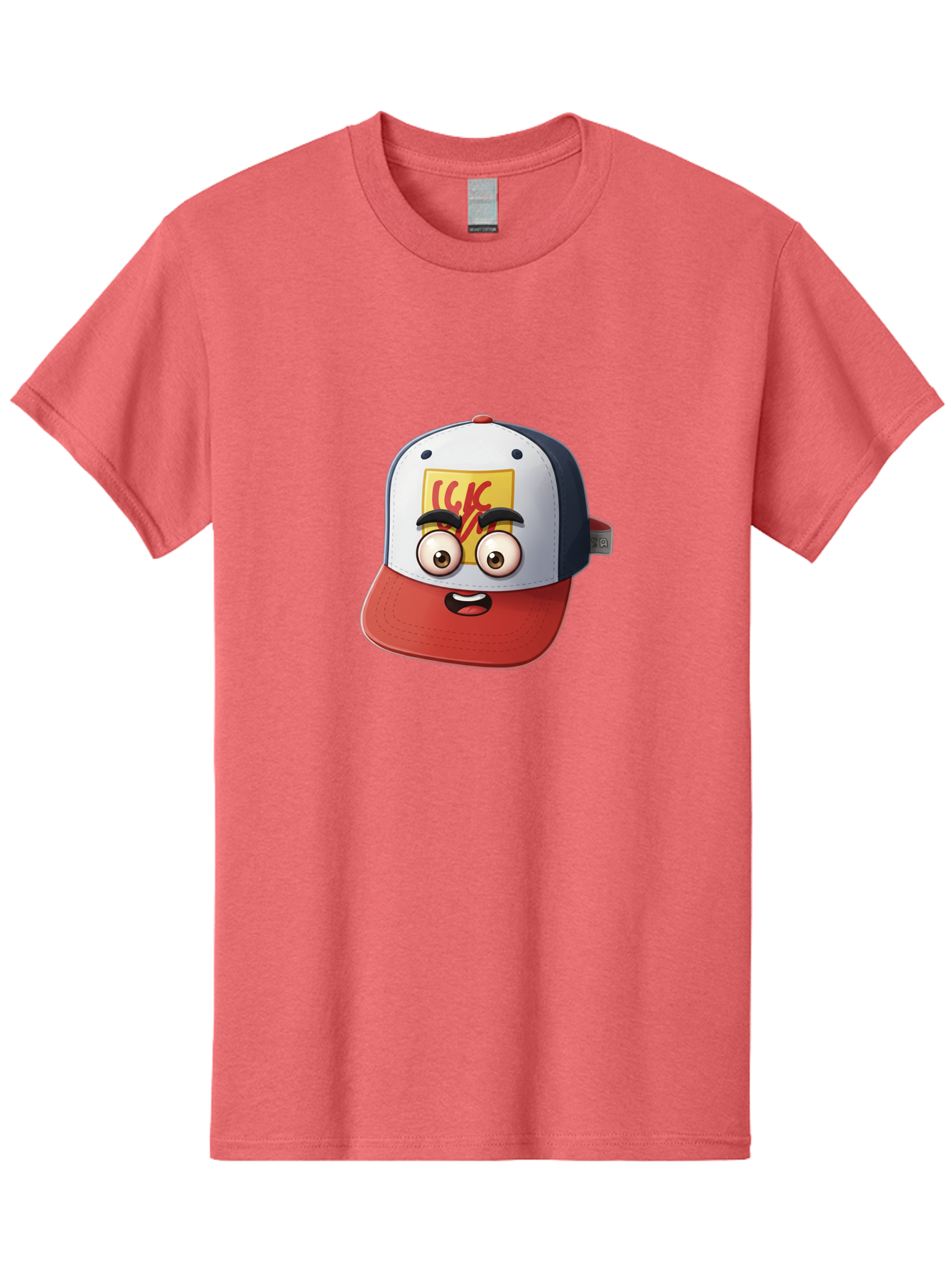 Ckc-Cap Men'S Graphic Tee, 100% Cotton, Comfortable Casual Summer Wear, Machine Washable, Cartoon Cap, Baseball Hat, Funny Face, Cartoon Eyes, Eyebrow Expression, Casual Wear, Trendy Accessory, Youth Culture, Pop Art, Kawaii Style Bac858