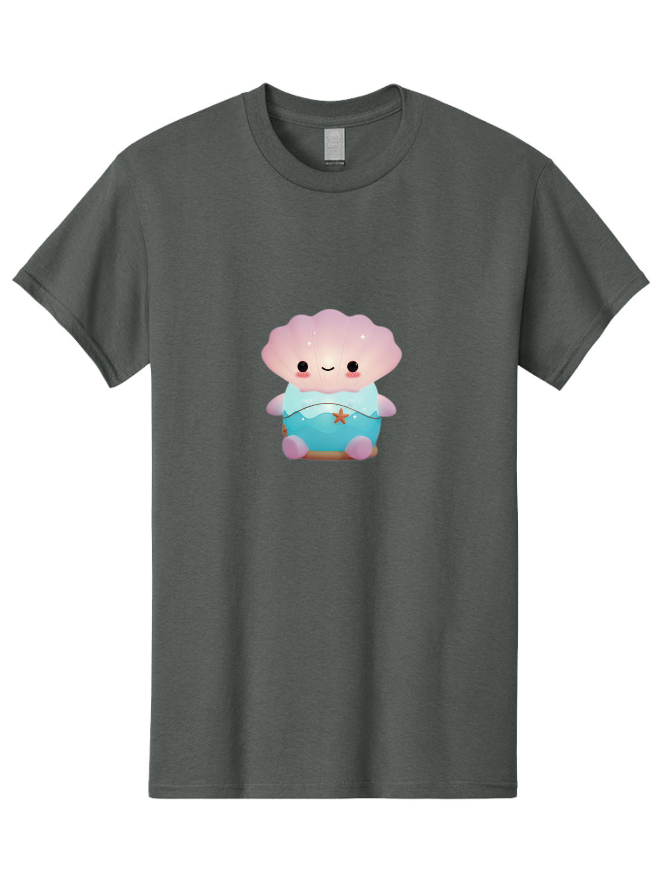 Clamshell-Character Men'S Graphic Tee, 100% Cotton, Comfortable Casual Summer Wear, Machine Washable, Soft Pink Jellyfish, Night Light, Soothing Ambiance, Underwater Decor, Ocean-Inspired Design, Peaceful Lighting, Cozy Bedroom, Bac859