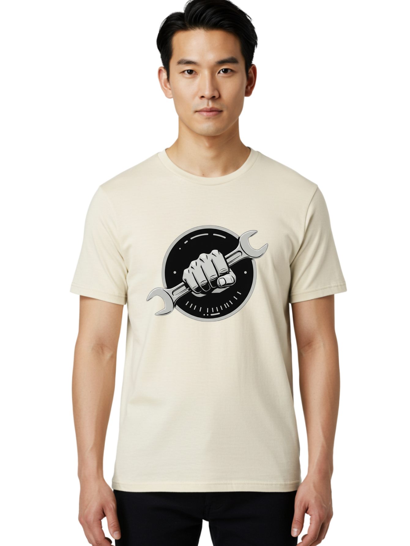 Clenched-Fist-Wrench Men'S Graphic Tee, 100% Cotton, Comfortable Casual Summer Wear, Machine Washable, Hand Holding Wrench, Fist With Spanner, Mechanic Symbol, Repair Logo, Diy Emblem, Tool Icon, Maintenance Graphics, Handyman Sign Bac862