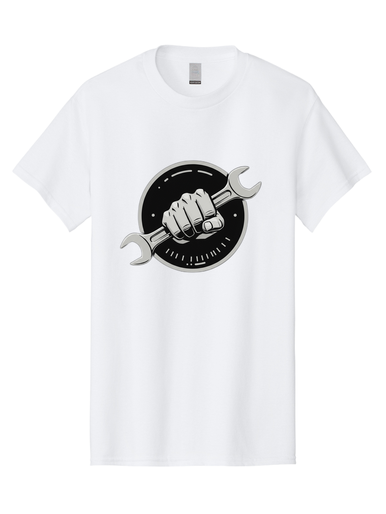 Clenched-Fist-Wrench Men'S Graphic Tee, 100% Cotton, Comfortable Casual Summer Wear, Machine Washable, Hand Holding Wrench, Fist With Spanner, Mechanic Symbol, Repair Logo, Diy Emblem, Tool Icon, Maintenance Graphics, Handyman Sign Bac862