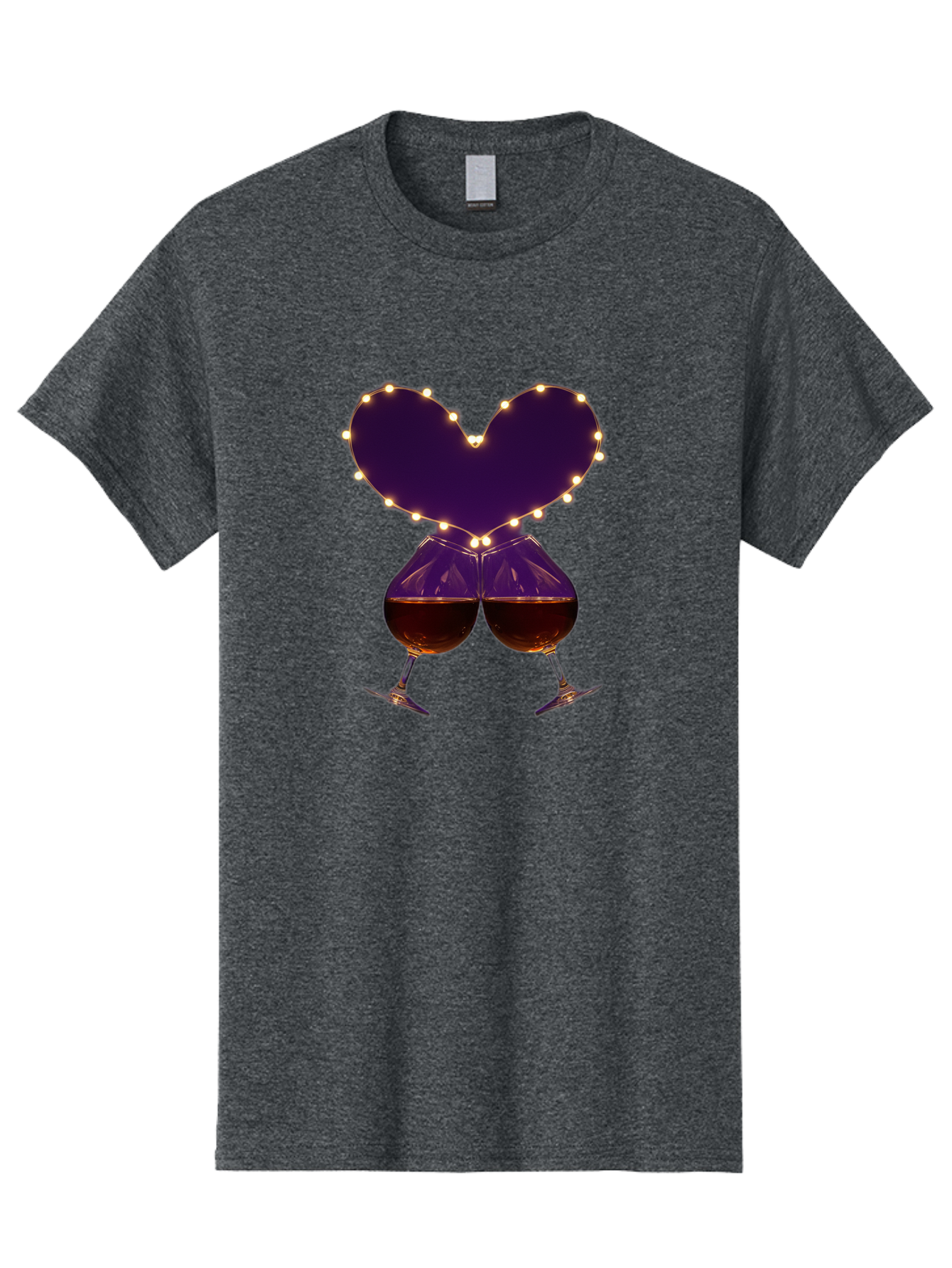 Clinking-Wine-Glasses-Heart Men'S Graphic Tee, 100% Cotton, Comfortable Casual Summer Wear, Machine Washable, Wine Glasses Cheers, Romantic Evening, Couple'S Night, Love Is In The Air, Sharing A Drink, Togetherness, Valentine'S Day Gift, Bac863