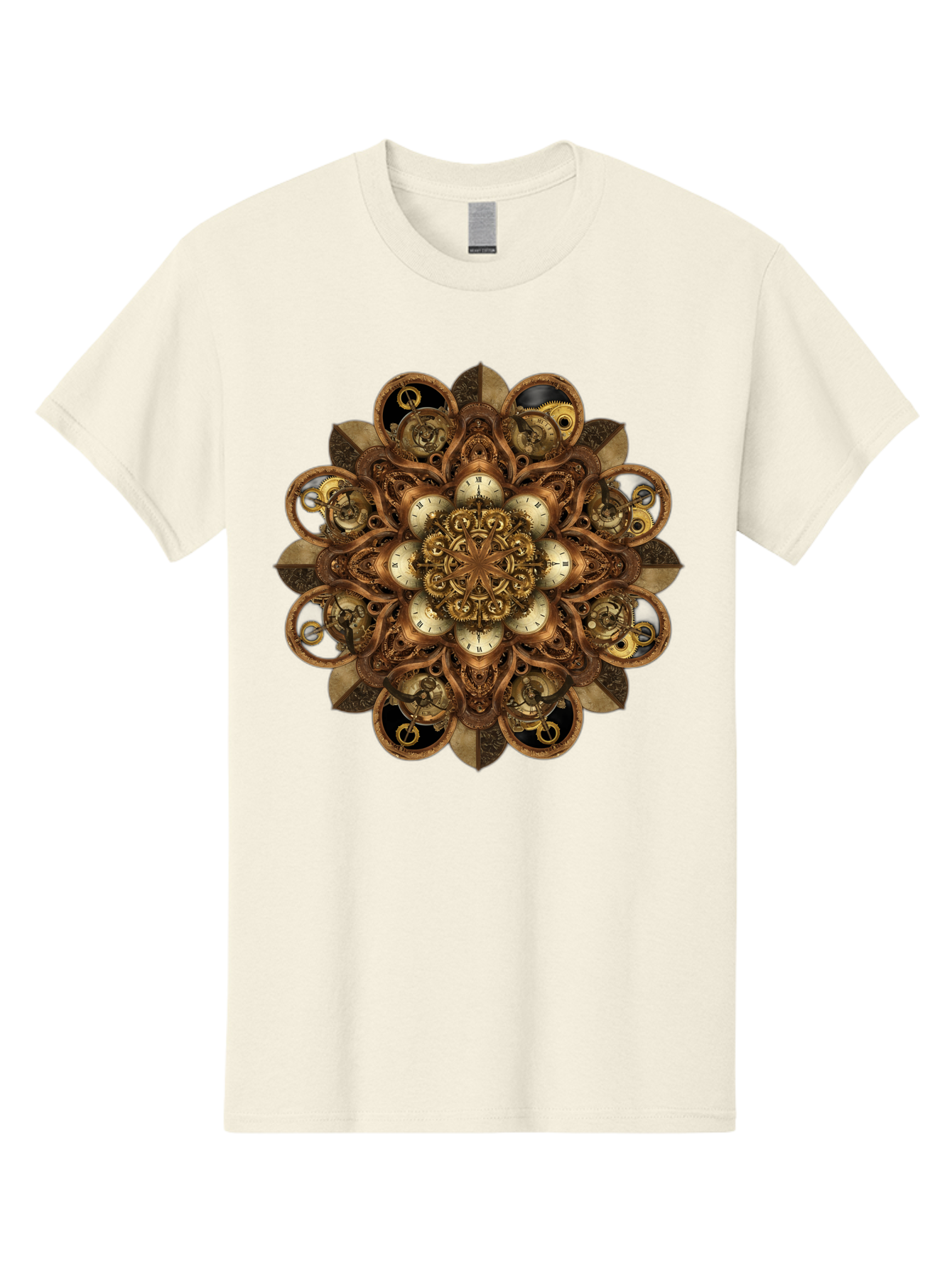 Clockwork-Mandala Men'S Graphic Tee, 100% Cotton, Comfortable Casual Summer Wear, Machine Washable, Steampunk Clock Mandala, Intricate Clockwork Design, Antique Clockwork Mechanism, Ornate Patterns, Vintage Gears, Complex Artwork, Surreal Art, Bac866