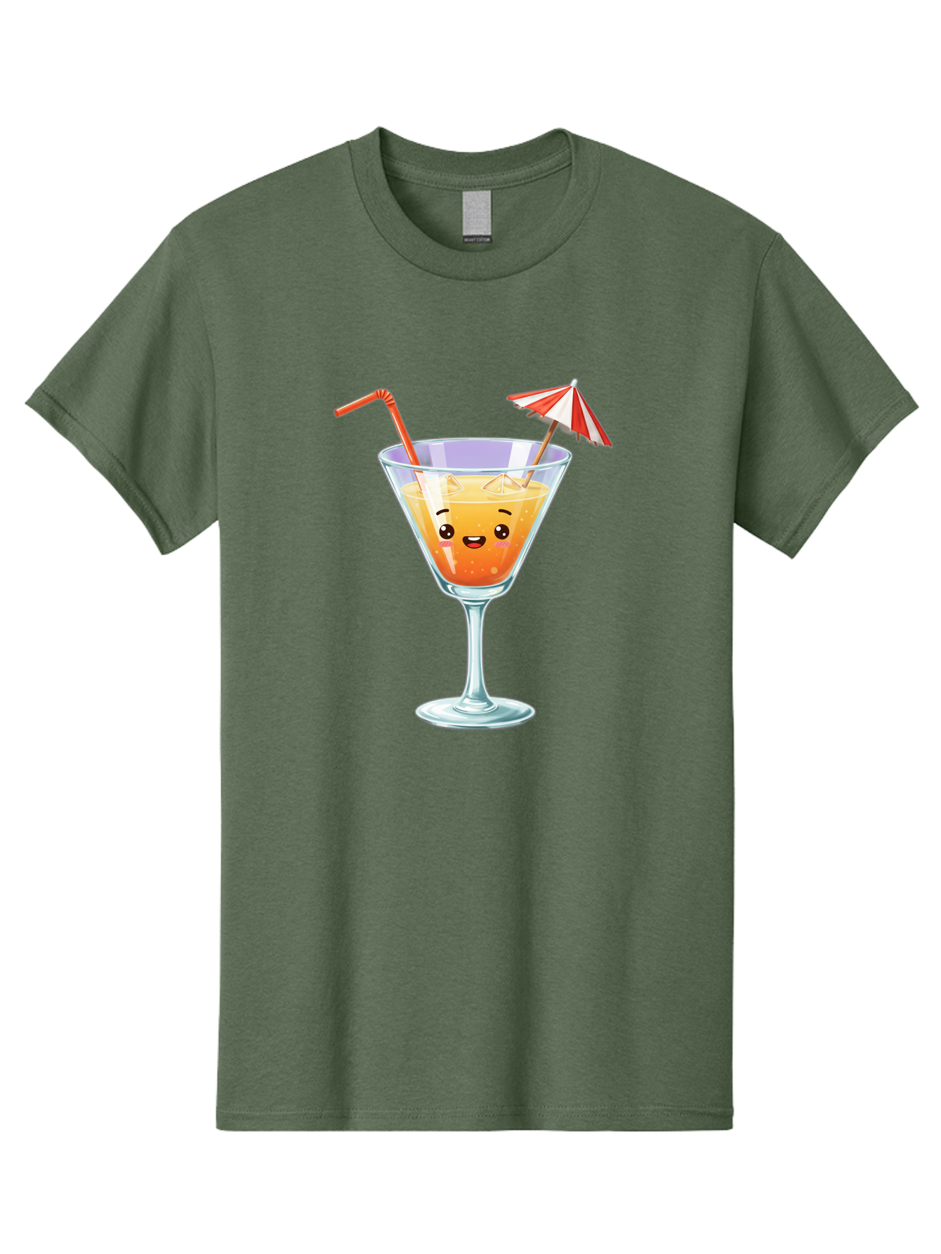 Cocktail-Glass-1 Men'S Graphic Tee, 100% Cotton, Comfortable Casual Summer Wear, Machine Washable, Orange Cocktail, Cartoon Character, Kawaii Drink, Cheerful Face, Refreshing Beverage, Vibrant Colors, Playful Straw, Umbrella Decoration, Bac867