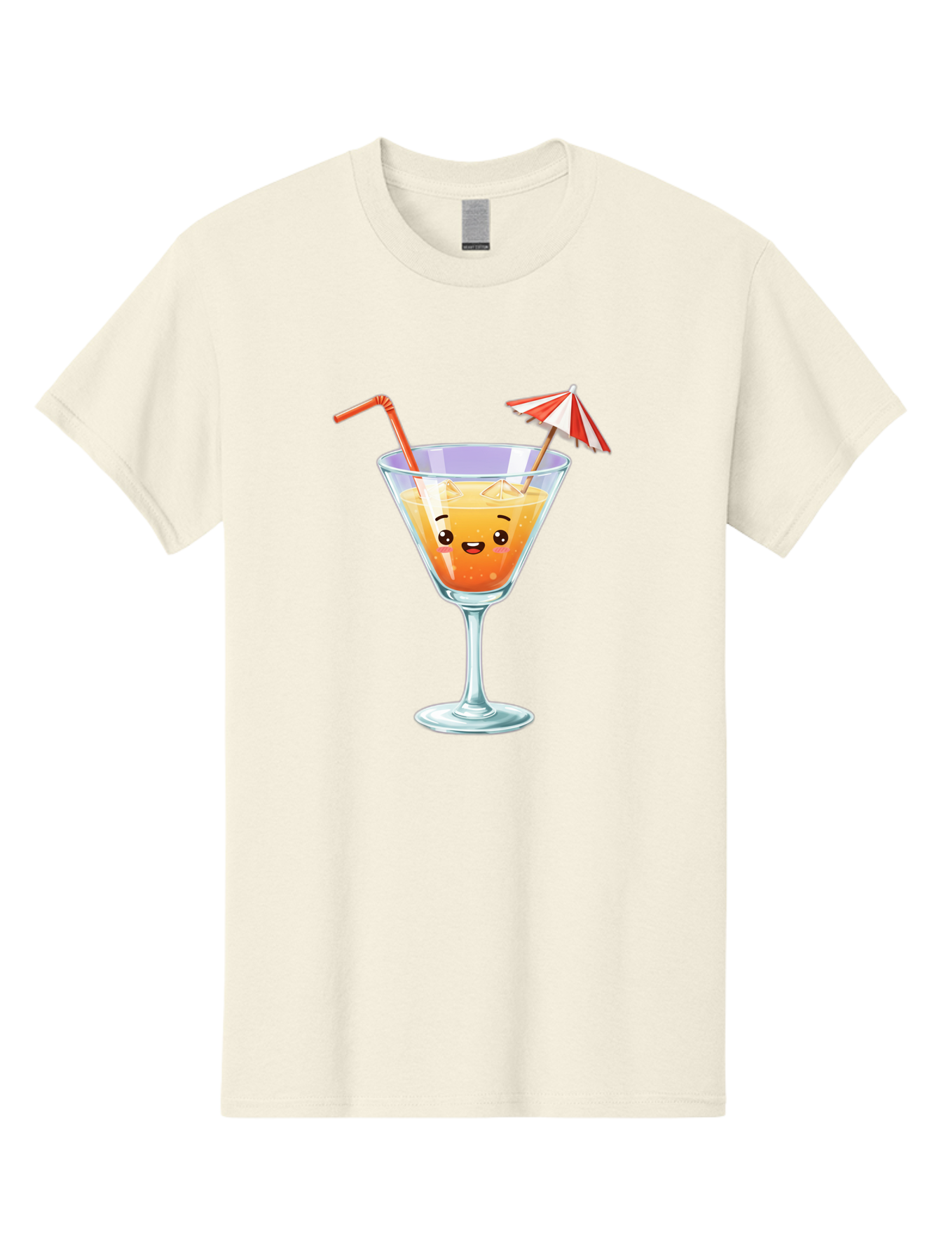 Cocktail-Glass-1 Men'S Graphic Tee, 100% Cotton, Comfortable Casual Summer Wear, Machine Washable, Orange Cocktail, Cartoon Character, Kawaii Drink, Cheerful Face, Refreshing Beverage, Vibrant Colors, Playful Straw, Umbrella Decoration, Bac867