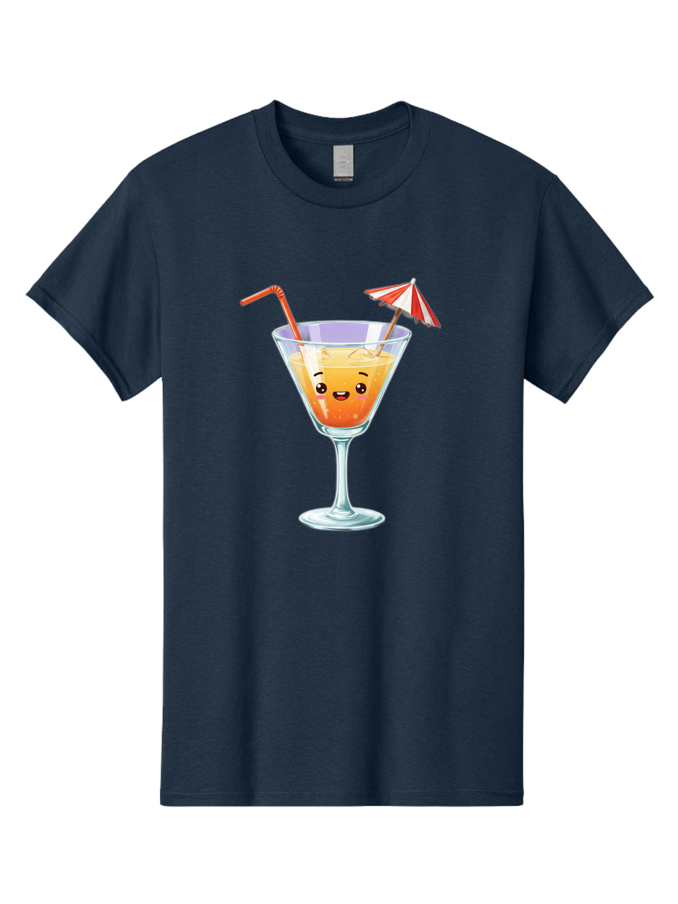 Cocktail-Glass-1 Men'S Graphic Tee, 100% Cotton, Comfortable Casual Summer Wear, Machine Washable, Orange Cocktail, Cartoon Character, Kawaii Drink, Cheerful Face, Refreshing Beverage, Vibrant Colors, Playful Straw, Umbrella Decoration, Bac867