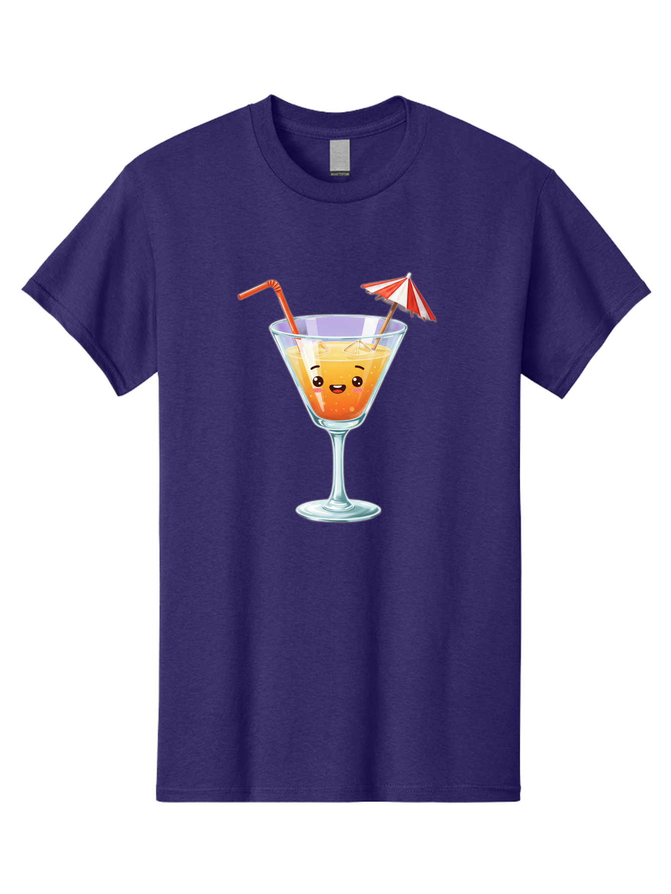 Cocktail-Glass-1 Men'S Graphic Tee, 100% Cotton, Comfortable Casual Summer Wear, Machine Washable, Orange Cocktail, Cartoon Character, Kawaii Drink, Cheerful Face, Refreshing Beverage, Vibrant Colors, Playful Straw, Umbrella Decoration, Bac867