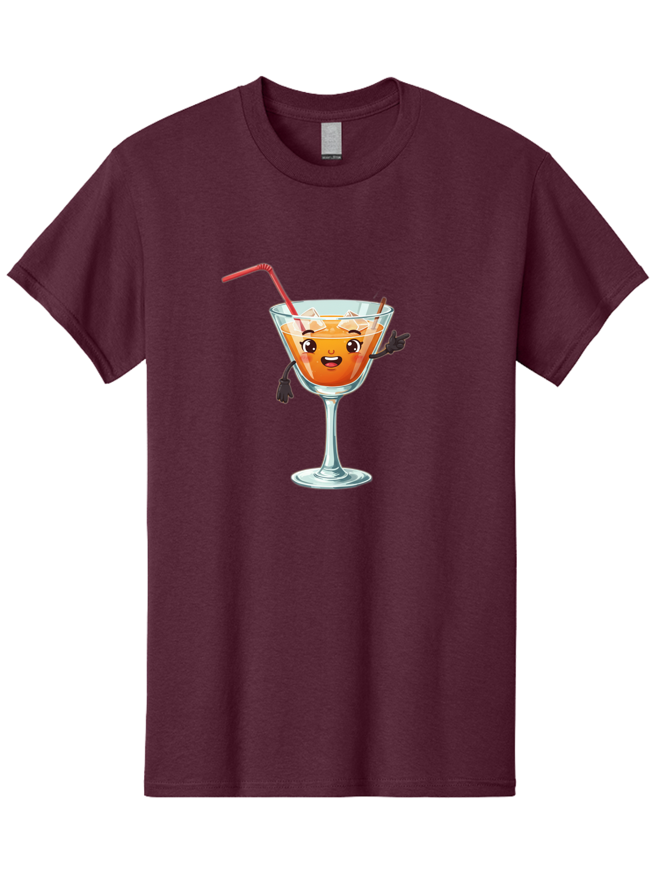 Cocktail-Glass-2 Men'S Graphic Tee, 100% Cotton, Comfortable Casual Summer Wear, Machine Washable, Cartoon Cocktail Glass, Orange Drink, Red Straw, Ice Cubes, Smiling Face, Playful Character, Anthropomorphic Drink, Funny Illustration, Bac868