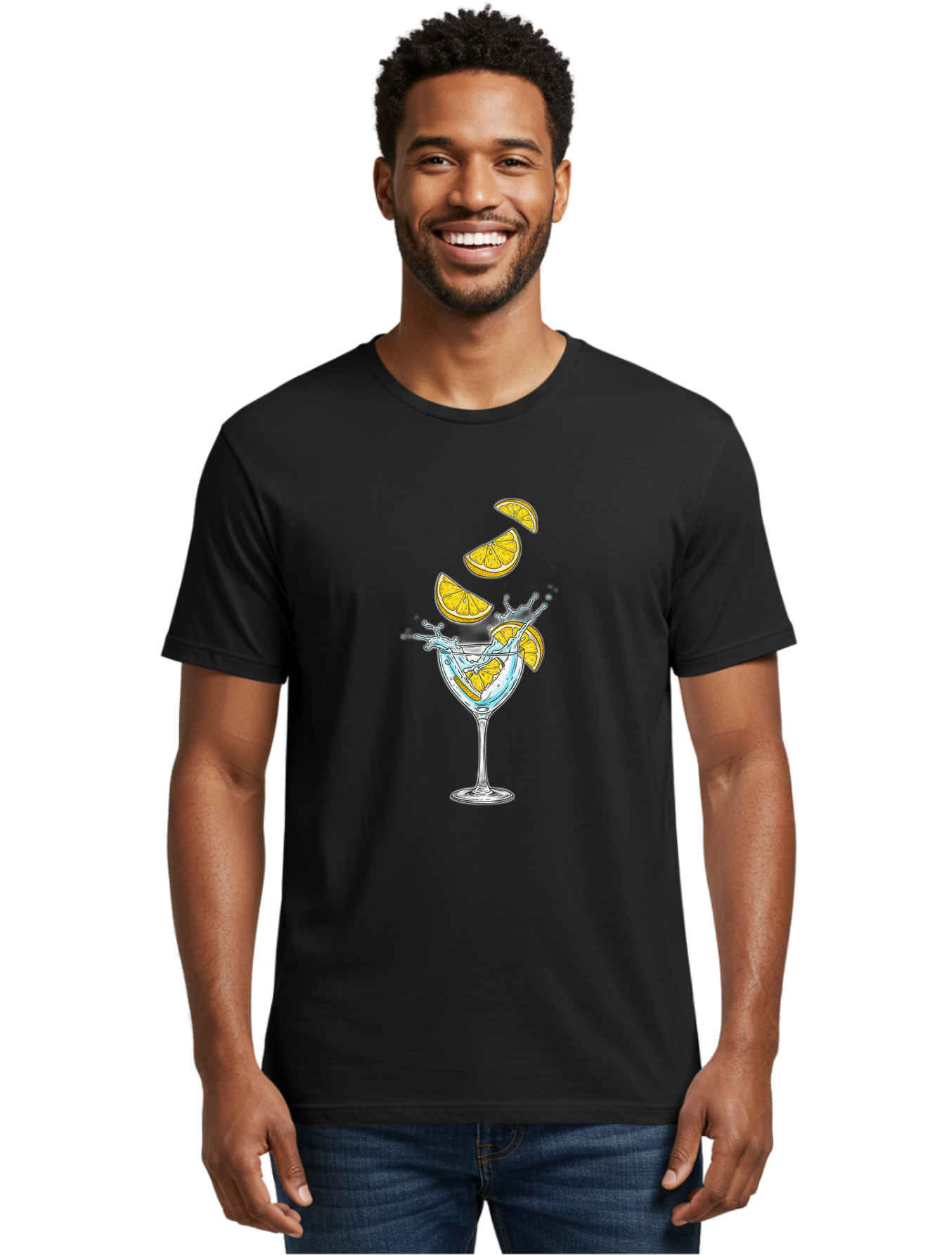 Cocktail-Glass-4 Men'S Graphic Tee, 100% Cotton, Comfortable Casual Summer Wear, Machine Washable, Cocktail, Refreshing Drink, Citrus, Orange Slices, Glass, Splashing, Citrus Juice, Summer Drink, Cocktail Glass Bac870