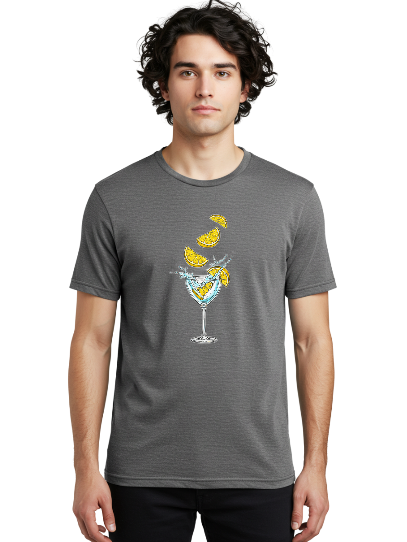 Cocktail-Glass-4 Men'S Graphic Tee, 100% Cotton, Comfortable Casual Summer Wear, Machine Washable, Cocktail, Refreshing Drink, Citrus, Orange Slices, Glass, Splashing, Citrus Juice, Summer Drink, Cocktail Glass Bac870