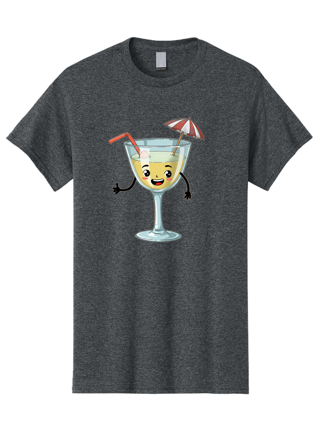 Cocktail-Glass-Character Men'S Graphic Tee, 100% Cotton, Comfortable Casual Summer Wear, Machine Washable, Cartoon Cocktail Glass, Happy Face, Yellow Drink, Cocktail Umbrella, Straw, Summer Vibe, Fun, Refreshing Drink, Party Theme Bac871
