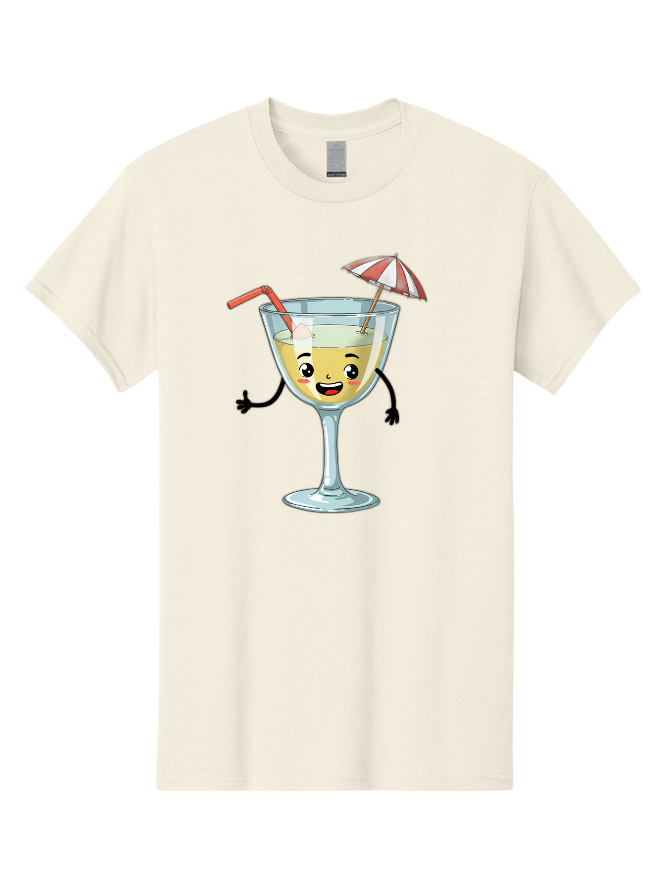 Cocktail-Glass-Character Men'S Graphic Tee, 100% Cotton, Comfortable Casual Summer Wear, Machine Washable, Cartoon Cocktail Glass, Happy Face, Yellow Drink, Cocktail Umbrella, Straw, Summer Vibe, Fun, Refreshing Drink, Party Theme Bac871