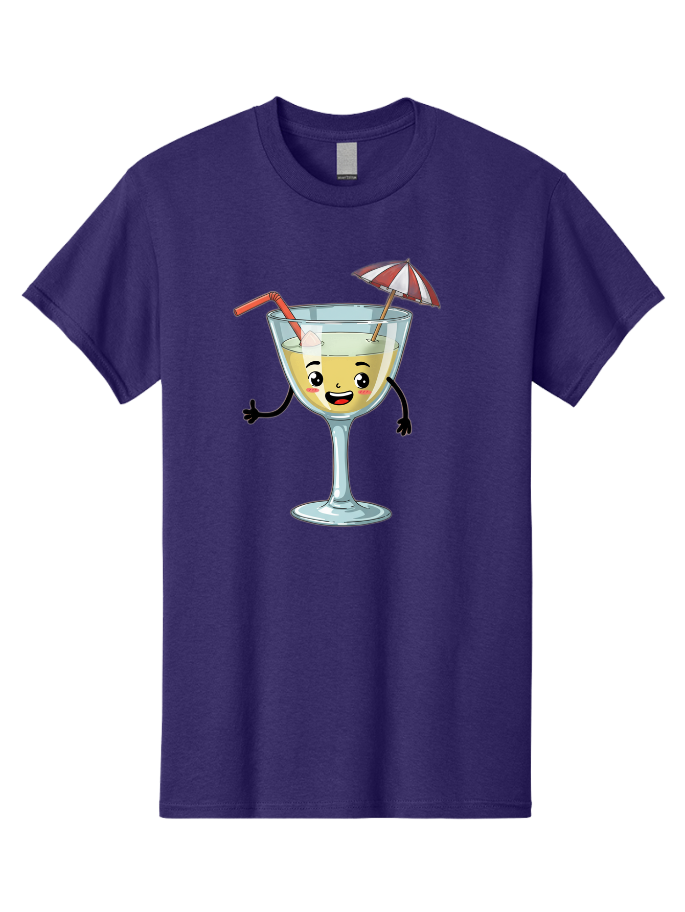 Cocktail-Glass-Character Men'S Graphic Tee, 100% Cotton, Comfortable Casual Summer Wear, Machine Washable, Cartoon Cocktail Glass, Happy Face, Yellow Drink, Cocktail Umbrella, Straw, Summer Vibe, Fun, Refreshing Drink, Party Theme Bac871