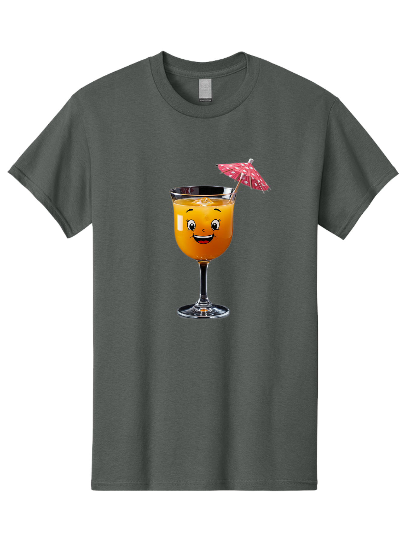 Cocktail-Glass Men'S Graphic Tee, 100% Cotton, Comfortable Casual Summer Wear, Machine Washable, Smiling Cocktail, Orange Drink, Cartoon Character, Summer Vibes, Refreshing Beverage, Cocktail Umbrella, Happy Face, Glassware, Party Atmosphere Bac872