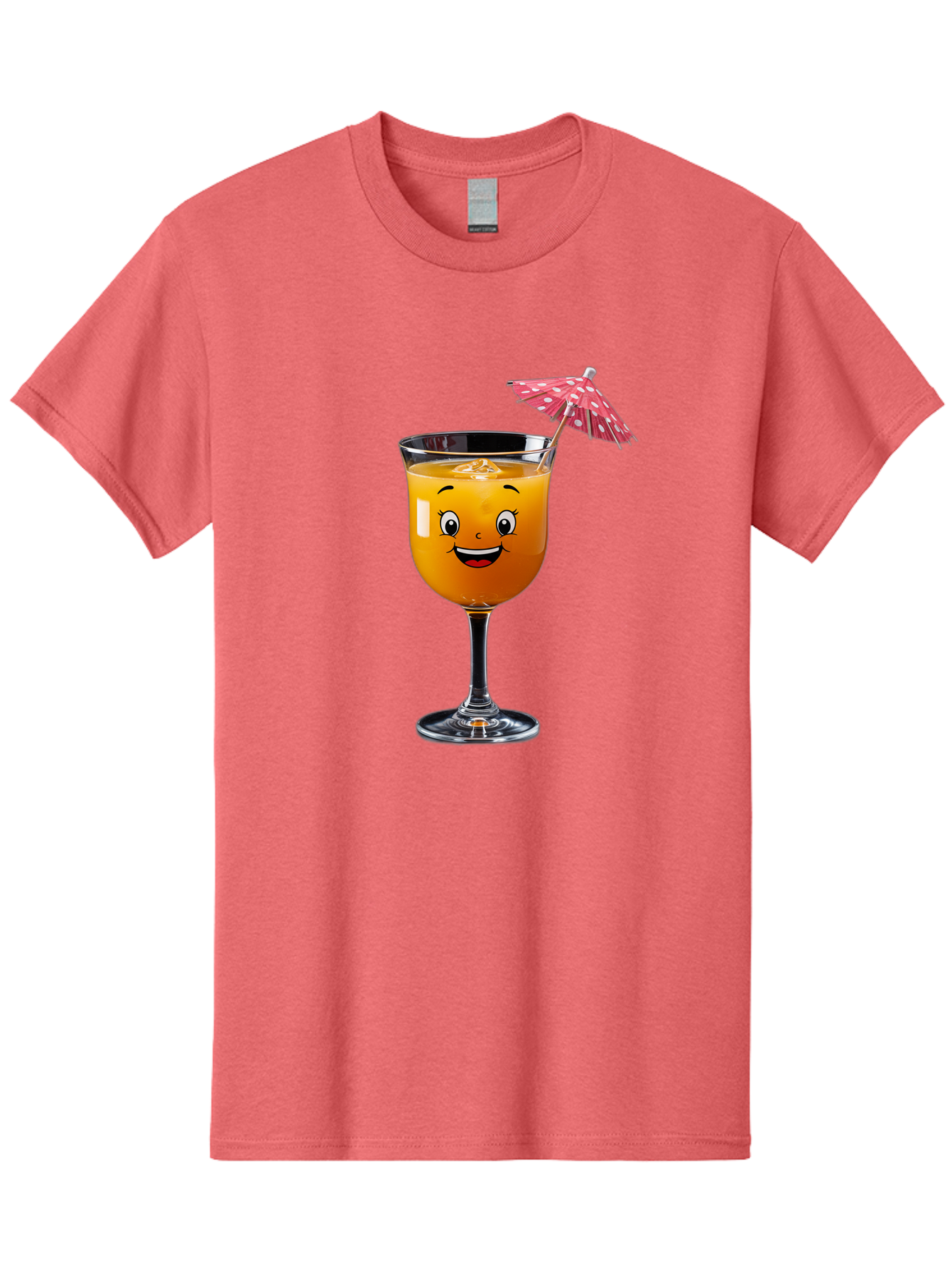 Cocktail-Glass Men'S Graphic Tee, 100% Cotton, Comfortable Casual Summer Wear, Machine Washable, Smiling Cocktail, Orange Drink, Cartoon Character, Summer Vibes, Refreshing Beverage, Cocktail Umbrella, Happy Face, Glassware, Party Atmosphere Bac872