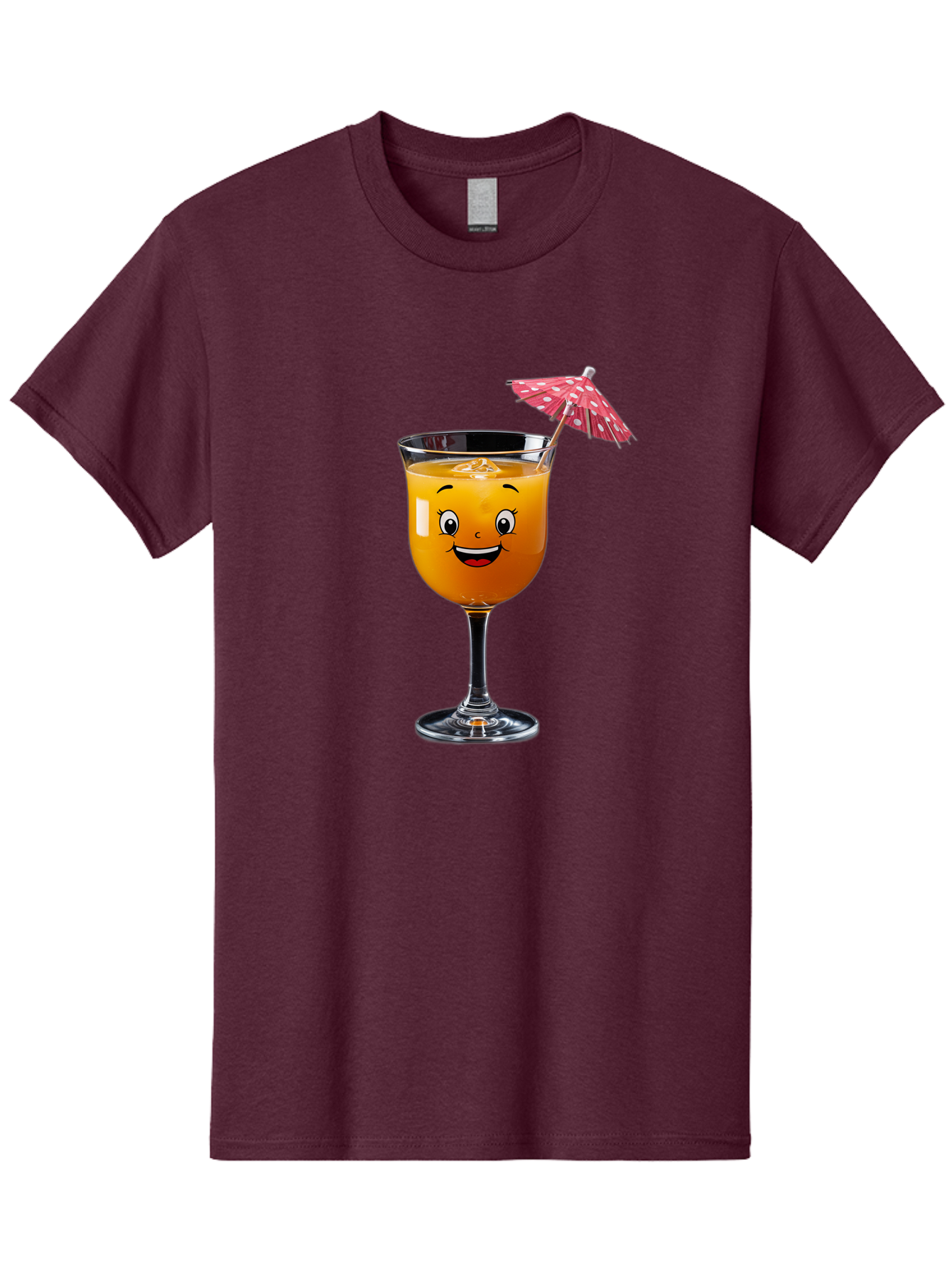 Cocktail-Glass Men'S Graphic Tee, 100% Cotton, Comfortable Casual Summer Wear, Machine Washable, Smiling Cocktail, Orange Drink, Cartoon Character, Summer Vibes, Refreshing Beverage, Cocktail Umbrella, Happy Face, Glassware, Party Atmosphere Bac872