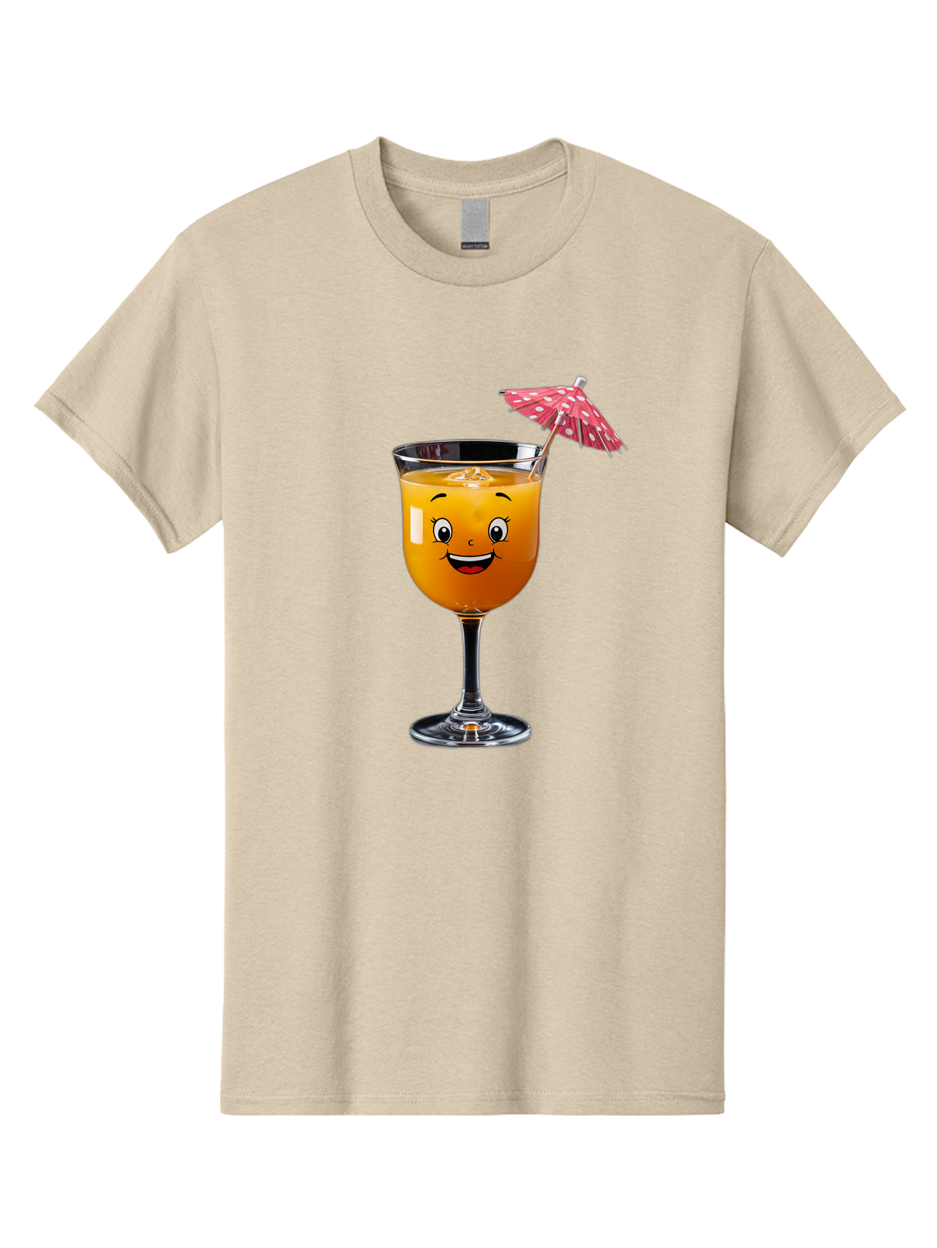 Cocktail-Glass Men'S Graphic Tee, 100% Cotton, Comfortable Casual Summer Wear, Machine Washable, Smiling Cocktail, Orange Drink, Cartoon Character, Summer Vibes, Refreshing Beverage, Cocktail Umbrella, Happy Face, Glassware, Party Atmosphere Bac872