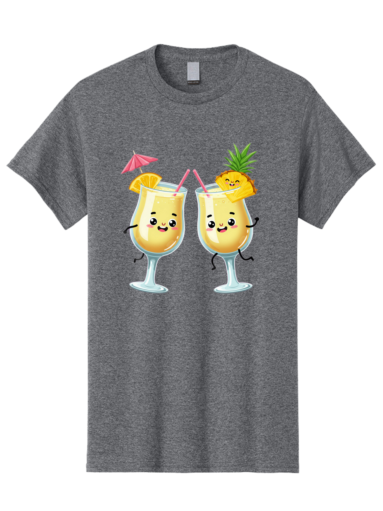 Cocktail-Glasses Men'S Graphic Tee, 100% Cotton, Comfortable Casual Summer Wear, Machine Washable, Cartoon Cocktail Glasses, Summer Drinks, Pineapple Cocktail, Orange Slice Garnish, Pink Umbrella, Funny Drinks, Tropical Beverages, Bac873