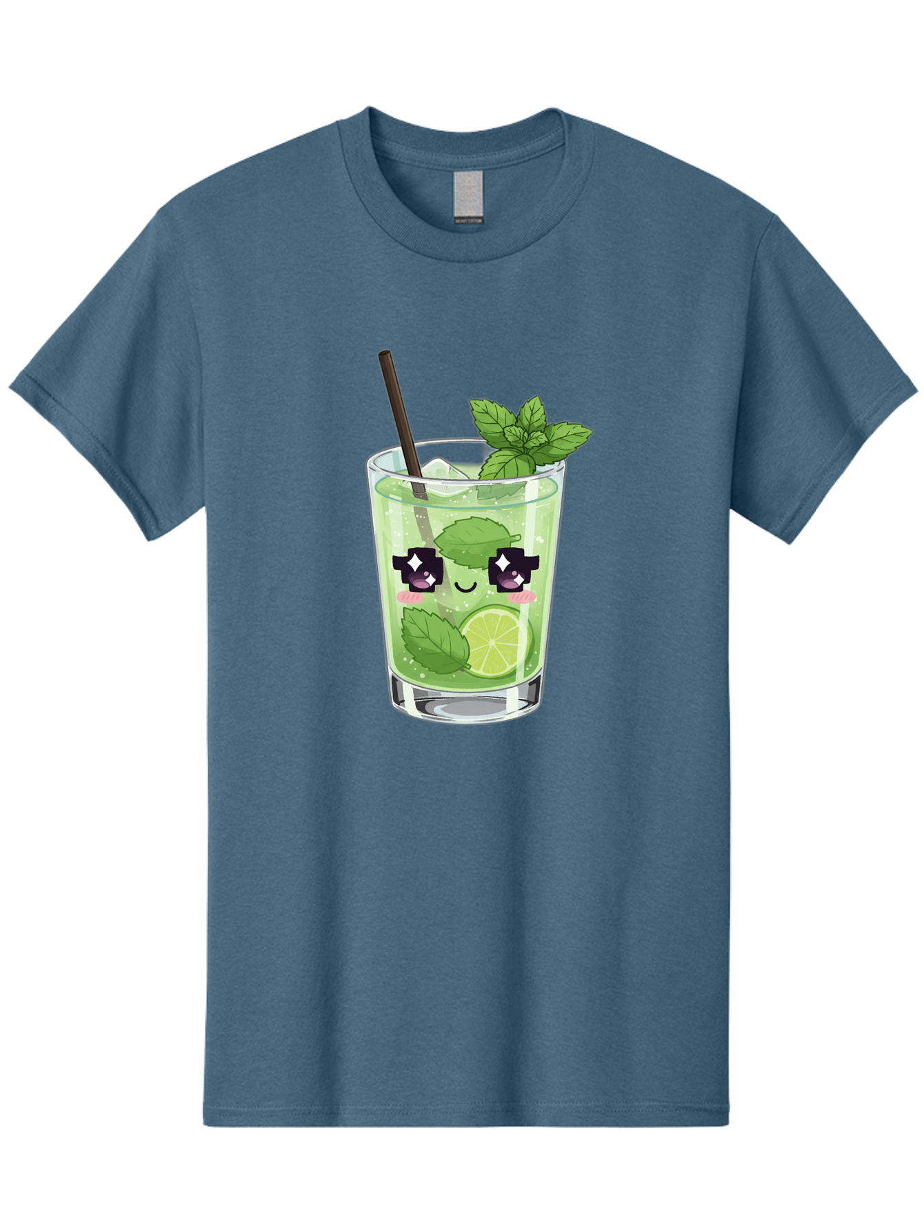 Cocktail-Mojito Men'S Graphic Tee, 100% Cotton, Comfortable Casual Summer Wear, Machine Washable, Mint Leaves, Lime Slice, Mojito Cocktail, Cartoon Character, Refreshing Drink, Cool Beverage, Summer Vibes, Cute Face Bac874