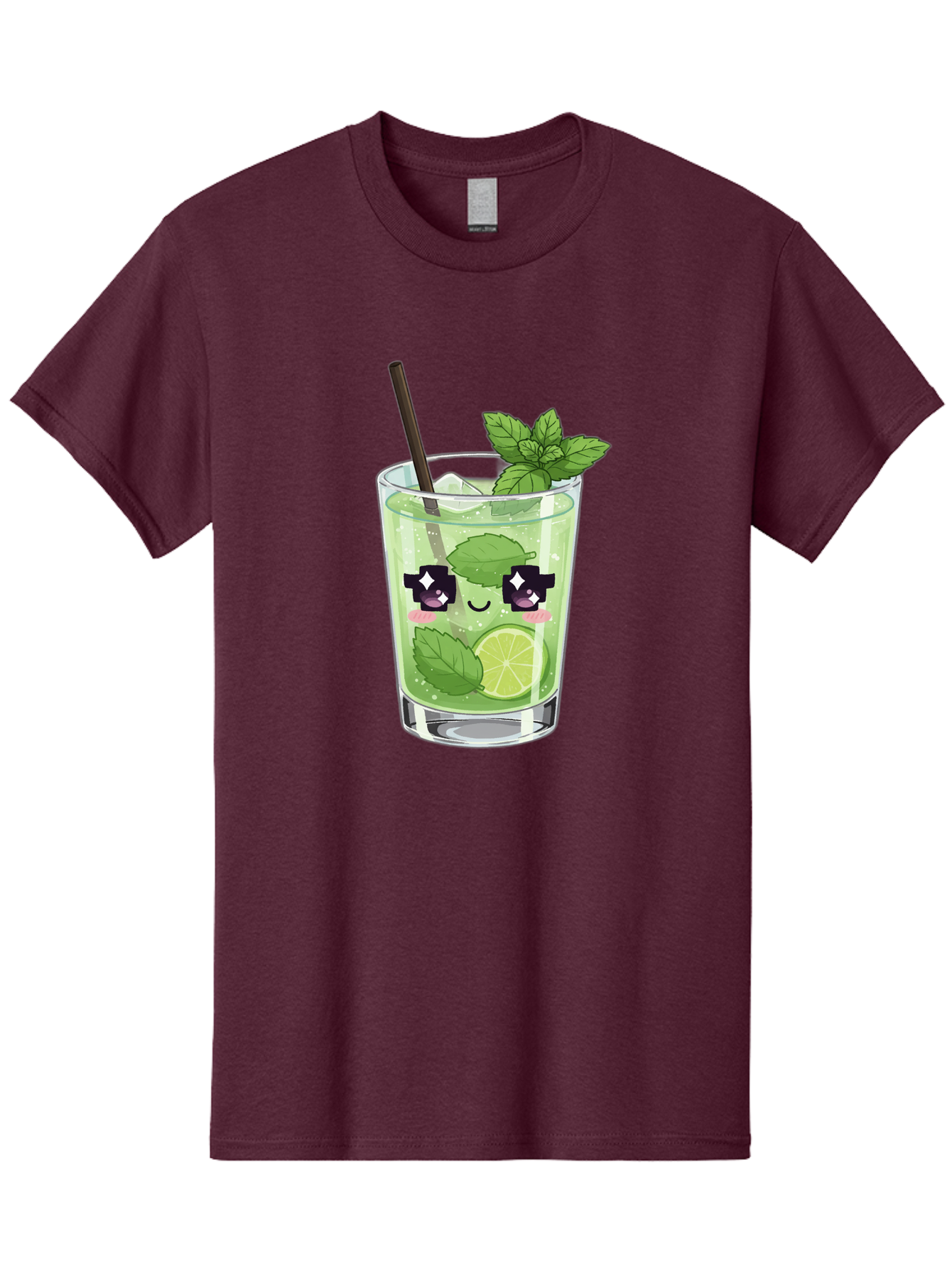 Cocktail-Mojito Men'S Graphic Tee, 100% Cotton, Comfortable Casual Summer Wear, Machine Washable, Mint Leaves, Lime Slice, Mojito Cocktail, Cartoon Character, Refreshing Drink, Cool Beverage, Summer Vibes, Cute Face Bac874