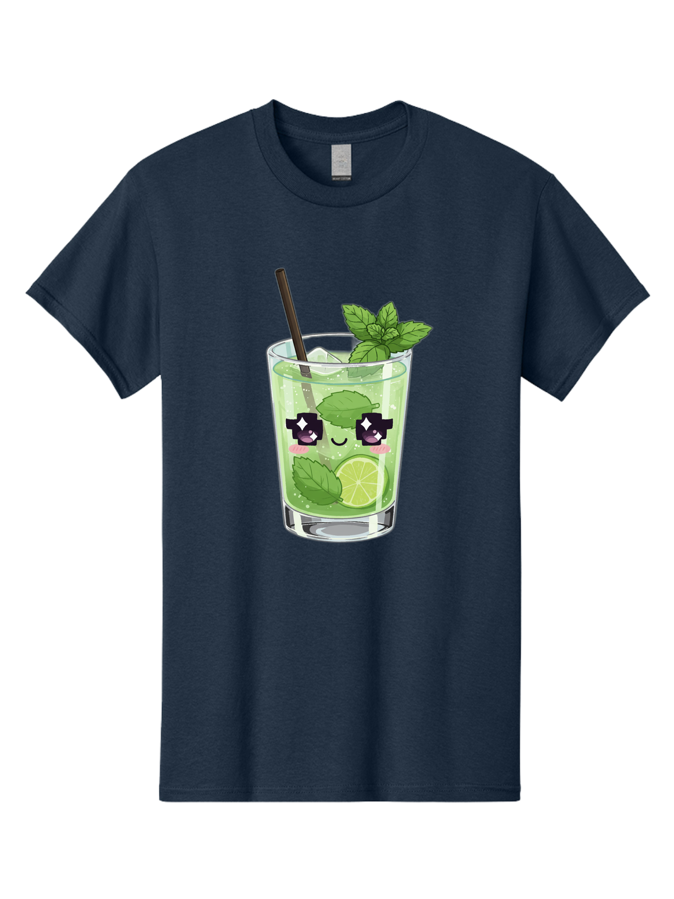 Cocktail-Mojito Men'S Graphic Tee, 100% Cotton, Comfortable Casual Summer Wear, Machine Washable, Mint Leaves, Lime Slice, Mojito Cocktail, Cartoon Character, Refreshing Drink, Cool Beverage, Summer Vibes, Cute Face Bac874