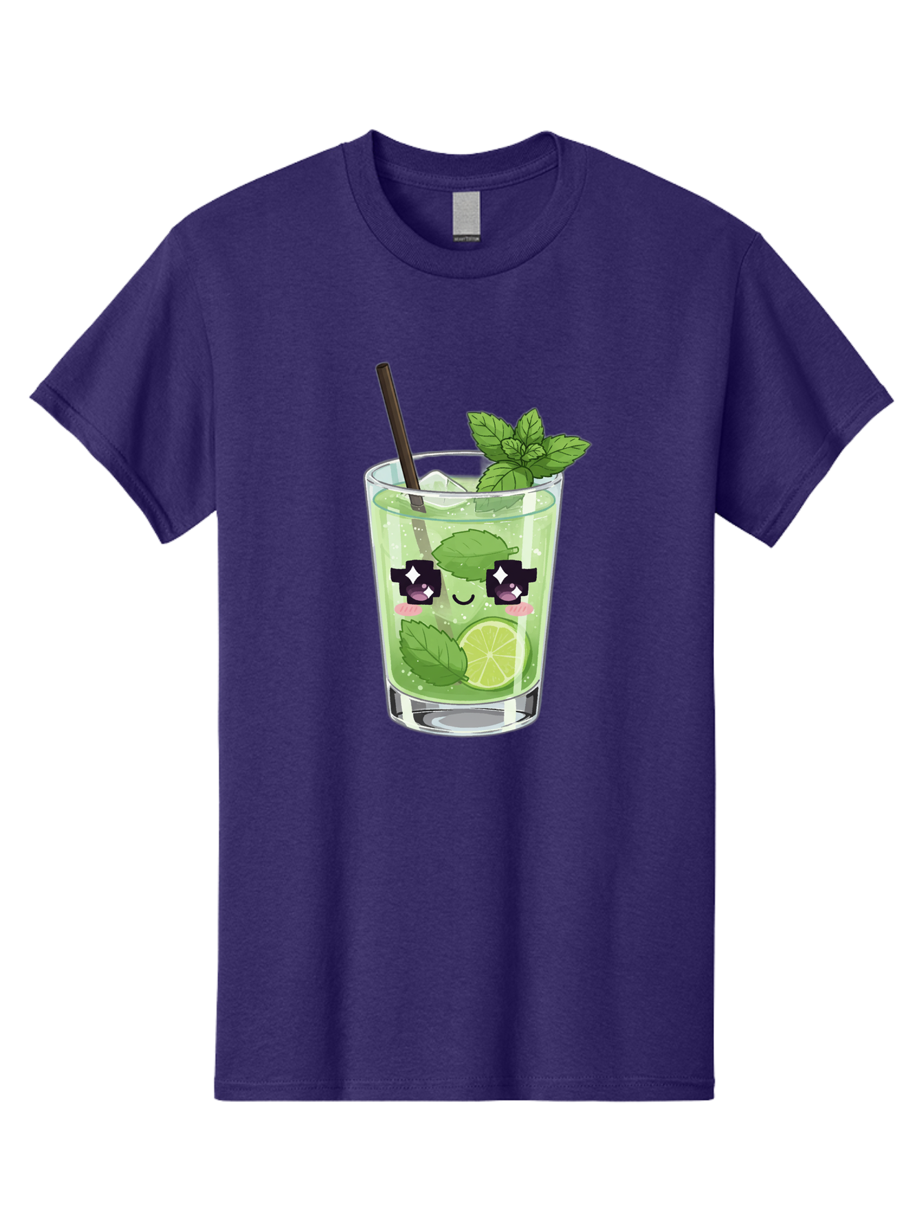 Cocktail-Mojito Men'S Graphic Tee, 100% Cotton, Comfortable Casual Summer Wear, Machine Washable, Mint Leaves, Lime Slice, Mojito Cocktail, Cartoon Character, Refreshing Drink, Cool Beverage, Summer Vibes, Cute Face Bac874