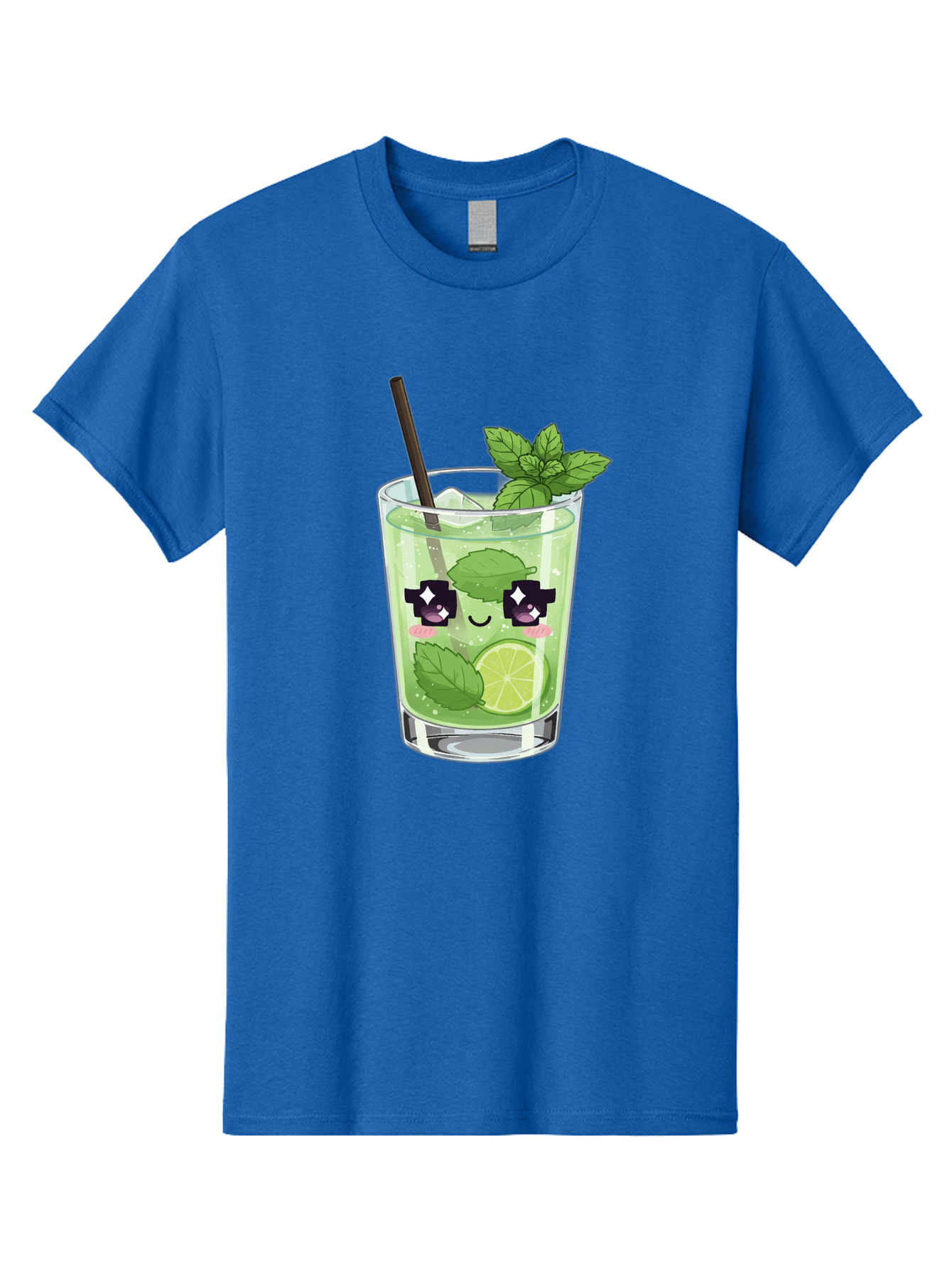 Cocktail-Mojito Men'S Graphic Tee, 100% Cotton, Comfortable Casual Summer Wear, Machine Washable, Mint Leaves, Lime Slice, Mojito Cocktail, Cartoon Character, Refreshing Drink, Cool Beverage, Summer Vibes, Cute Face Bac874