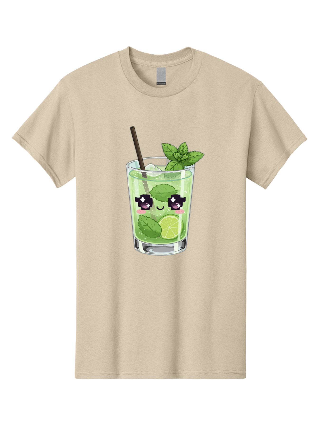 Cocktail-Mojito Men'S Graphic Tee, 100% Cotton, Comfortable Casual Summer Wear, Machine Washable, Mint Leaves, Lime Slice, Mojito Cocktail, Cartoon Character, Refreshing Drink, Cool Beverage, Summer Vibes, Cute Face Bac874