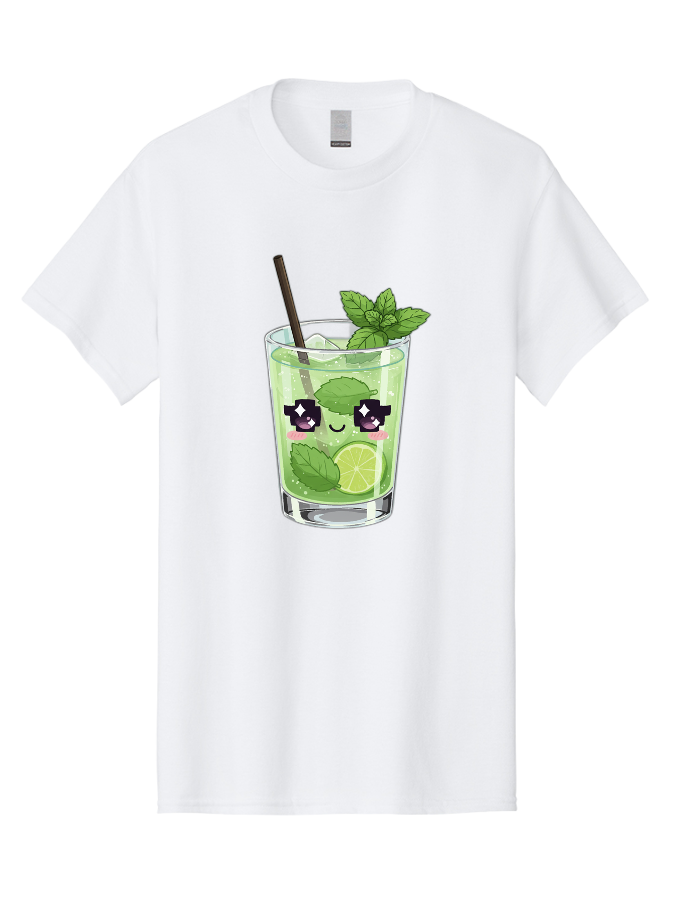 Cocktail-Mojito Men'S Graphic Tee, 100% Cotton, Comfortable Casual Summer Wear, Machine Washable, Mint Leaves, Lime Slice, Mojito Cocktail, Cartoon Character, Refreshing Drink, Cool Beverage, Summer Vibes, Cute Face Bac874
