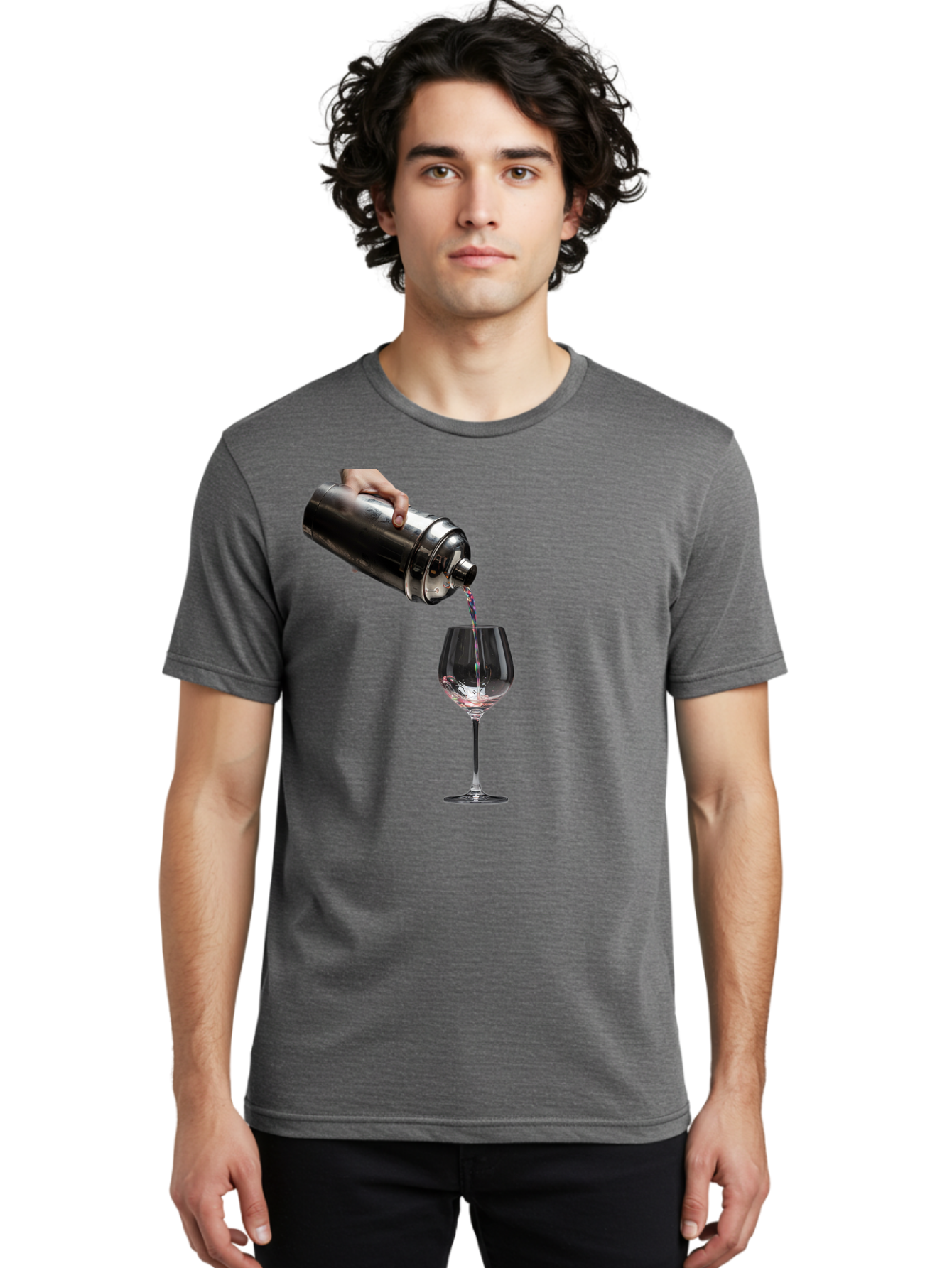 Cocktail-Shaker-Pouring Men'S Graphic Tee, 100% Cotton, Comfortable Casual Summer Wear, Machine Washable, Cocktail Being Poured, Drink In Glass, Metal Cocktail Shaker, Pouring Drink, Alcohol Beverage, Mixology, Cocktail Recipe, Stylish Drink Bac875