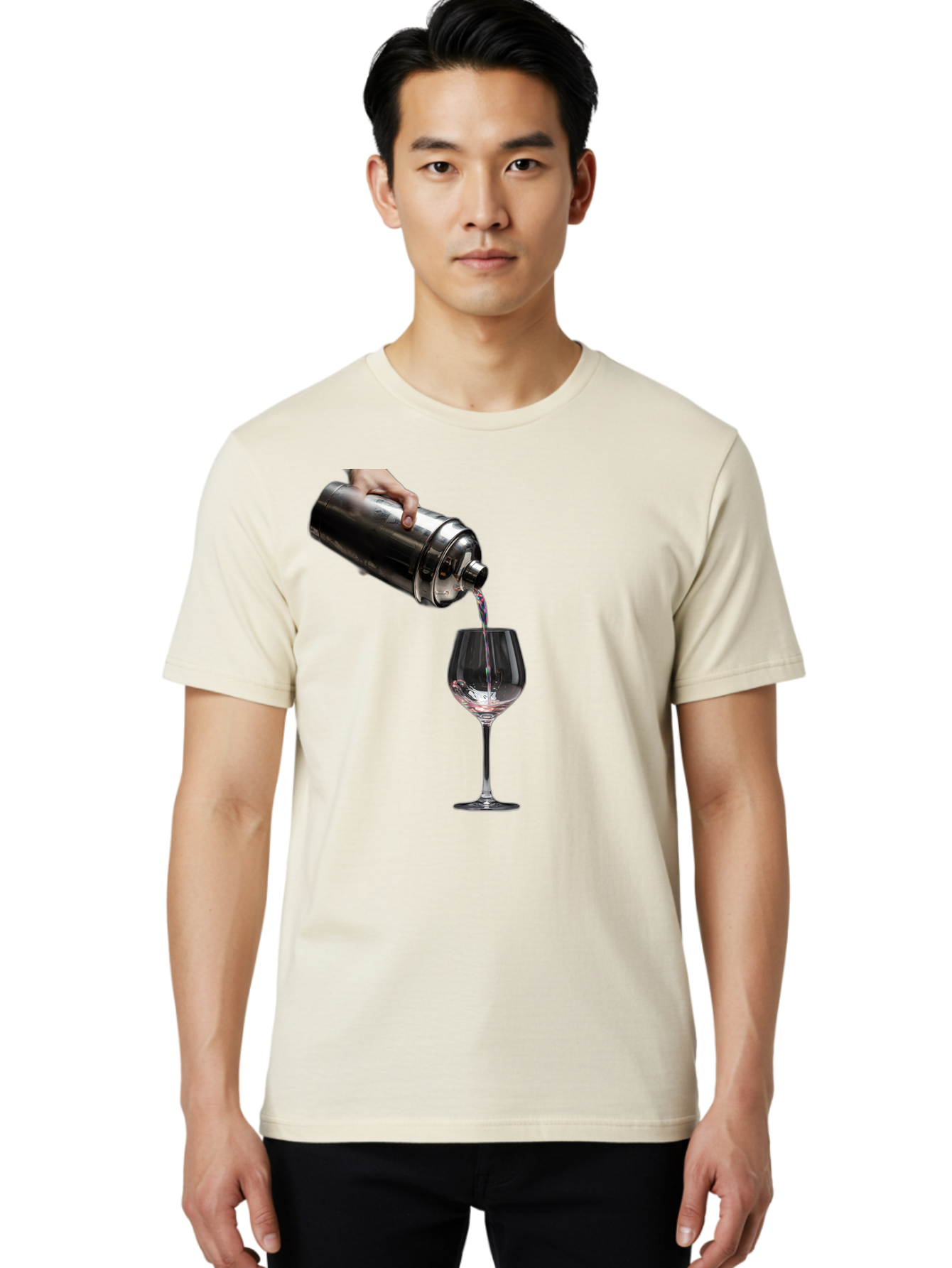 Cocktail-Shaker-Pouring Men'S Graphic Tee, 100% Cotton, Comfortable Casual Summer Wear, Machine Washable, Cocktail Being Poured, Drink In Glass, Metal Cocktail Shaker, Pouring Drink, Alcohol Beverage, Mixology, Cocktail Recipe, Stylish Drink Bac875