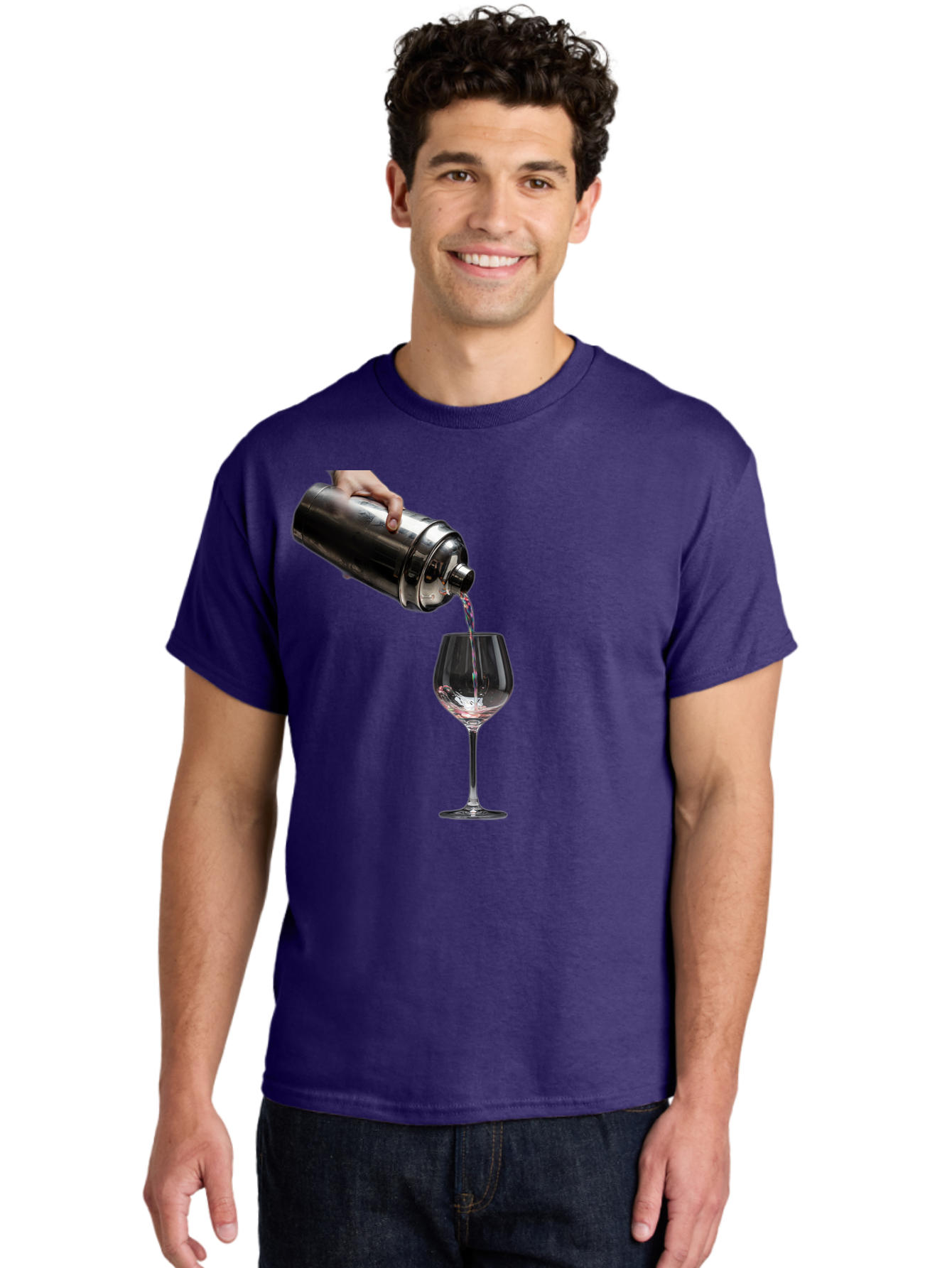 Cocktail-Shaker-Pouring Men'S Graphic Tee, 100% Cotton, Comfortable Casual Summer Wear, Machine Washable, Cocktail Being Poured, Drink In Glass, Metal Cocktail Shaker, Pouring Drink, Alcohol Beverage, Mixology, Cocktail Recipe, Stylish Drink Bac875