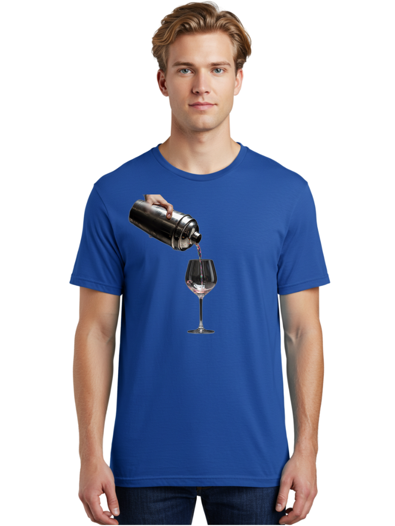 Cocktail-Shaker-Pouring Men'S Graphic Tee, 100% Cotton, Comfortable Casual Summer Wear, Machine Washable, Cocktail Being Poured, Drink In Glass, Metal Cocktail Shaker, Pouring Drink, Alcohol Beverage, Mixology, Cocktail Recipe, Stylish Drink Bac875