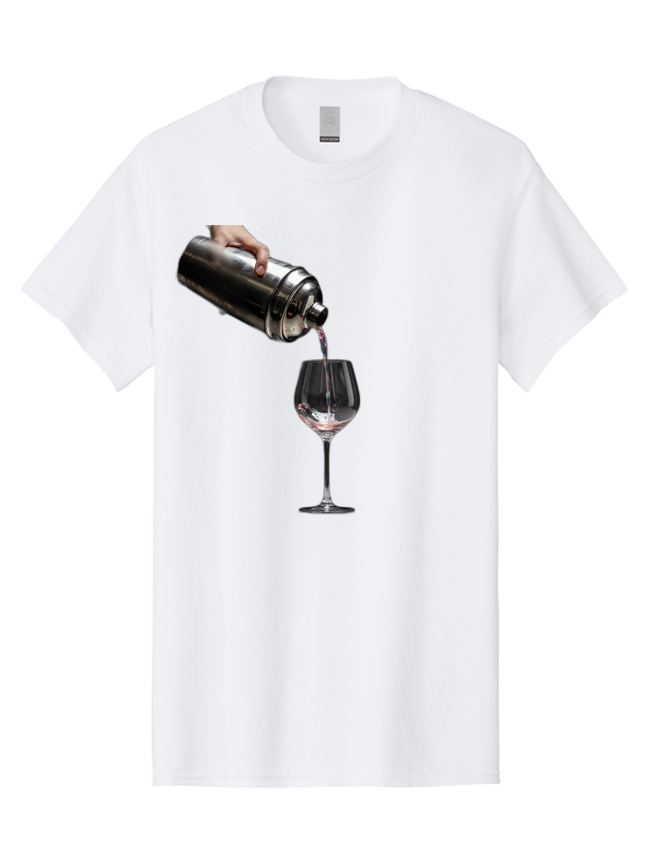 Cocktail-Shaker-Pouring Men'S Graphic Tee, 100% Cotton, Comfortable Casual Summer Wear, Machine Washable, Cocktail Being Poured, Drink In Glass, Metal Cocktail Shaker, Pouring Drink, Alcohol Beverage, Mixology, Cocktail Recipe, Stylish Drink Bac875