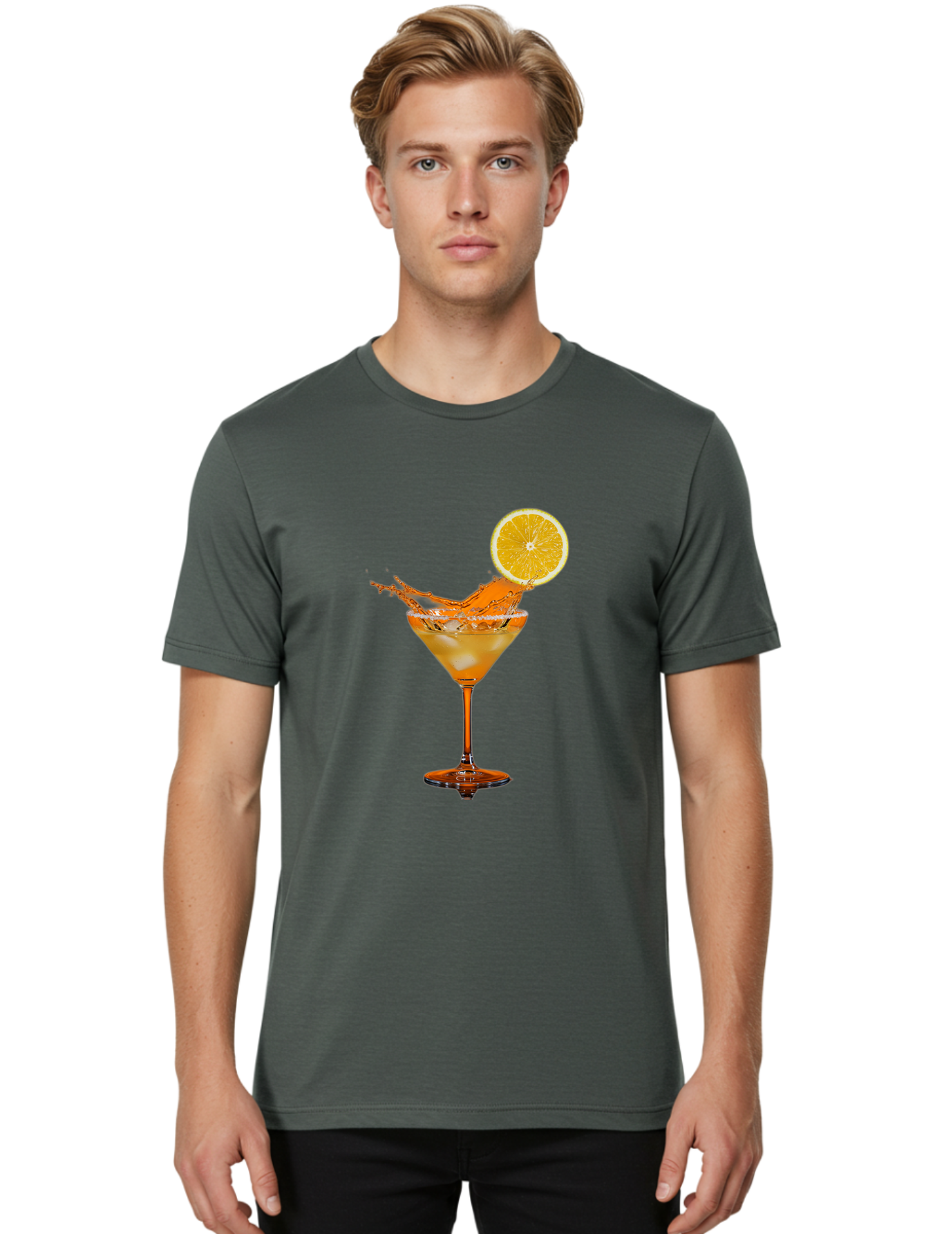 Cocktail-Splash Men'S Graphic Tee, 100% Cotton, Comfortable Casual Summer Wear, Machine Washable, Martini Glass, Orange Cocktail, Splash Effect, Citrus Twist, Refreshing Drink, Elegant Glassware, Stylish Beverage, Orange Slice Garnish, Bac876