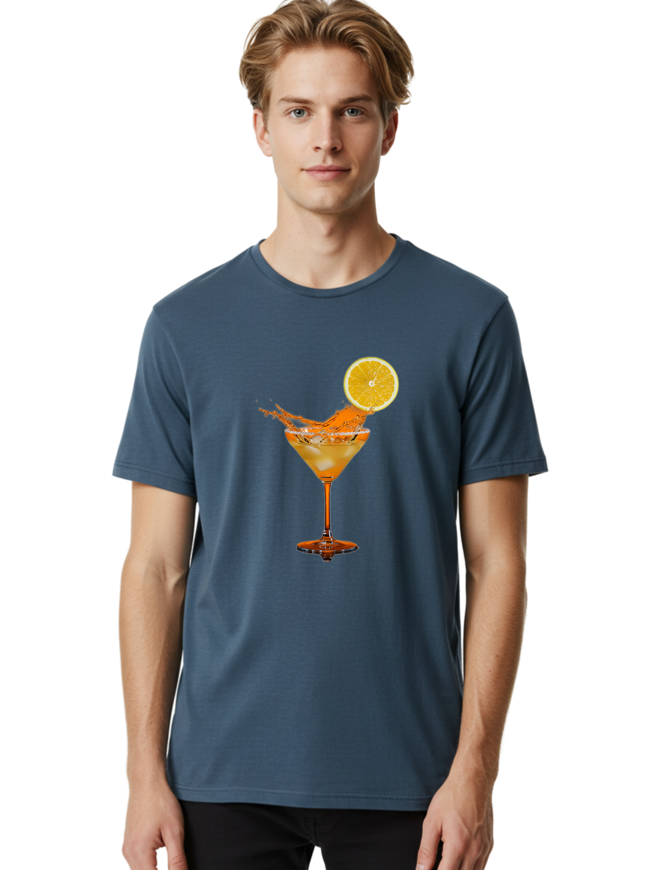 Cocktail-Splash Men'S Graphic Tee, 100% Cotton, Comfortable Casual Summer Wear, Machine Washable, Martini Glass, Orange Cocktail, Splash Effect, Citrus Twist, Refreshing Drink, Elegant Glassware, Stylish Beverage, Orange Slice Garnish, Bac876