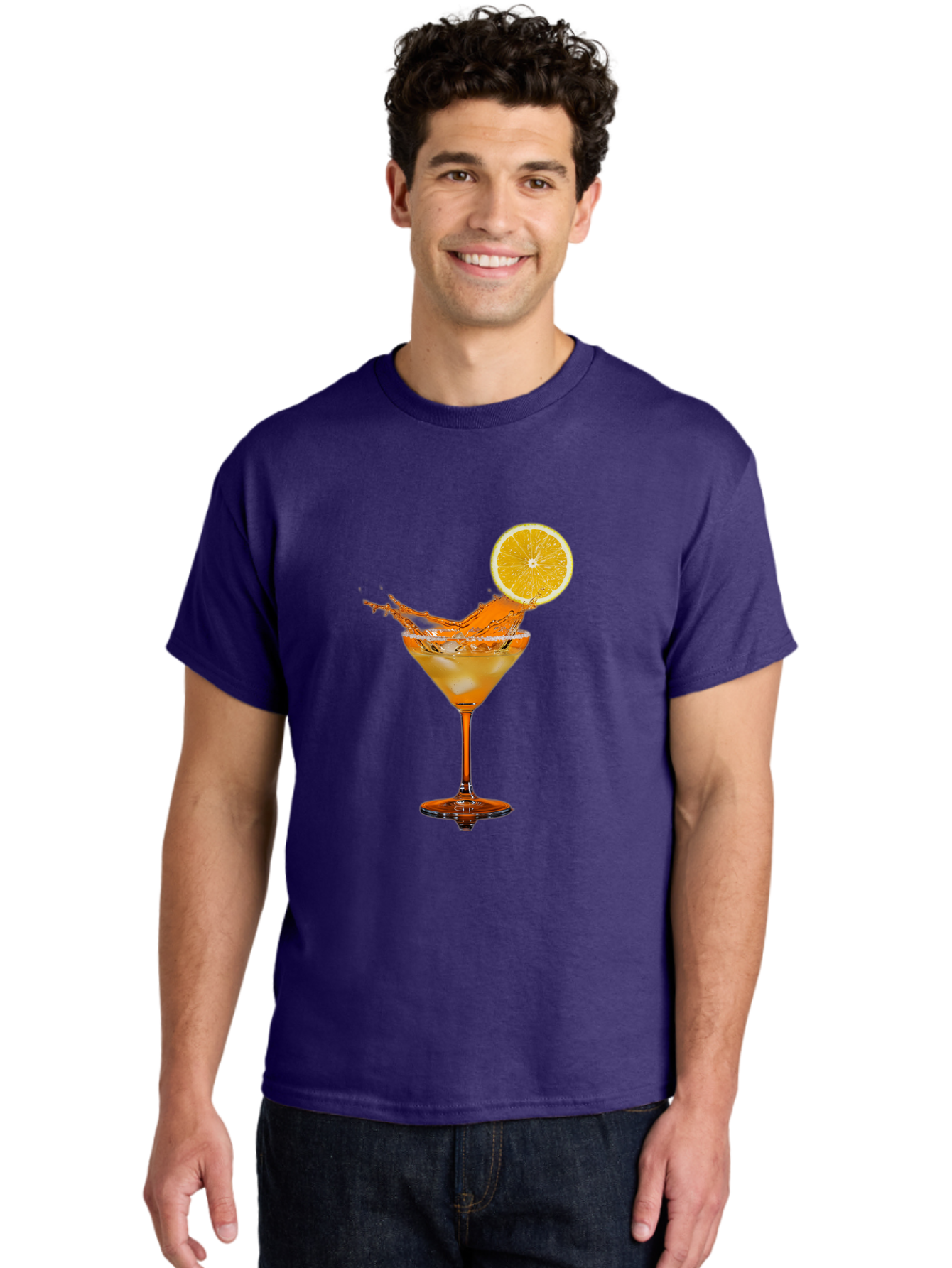Cocktail-Splash Men'S Graphic Tee, 100% Cotton, Comfortable Casual Summer Wear, Machine Washable, Martini Glass, Orange Cocktail, Splash Effect, Citrus Twist, Refreshing Drink, Elegant Glassware, Stylish Beverage, Orange Slice Garnish, Bac876